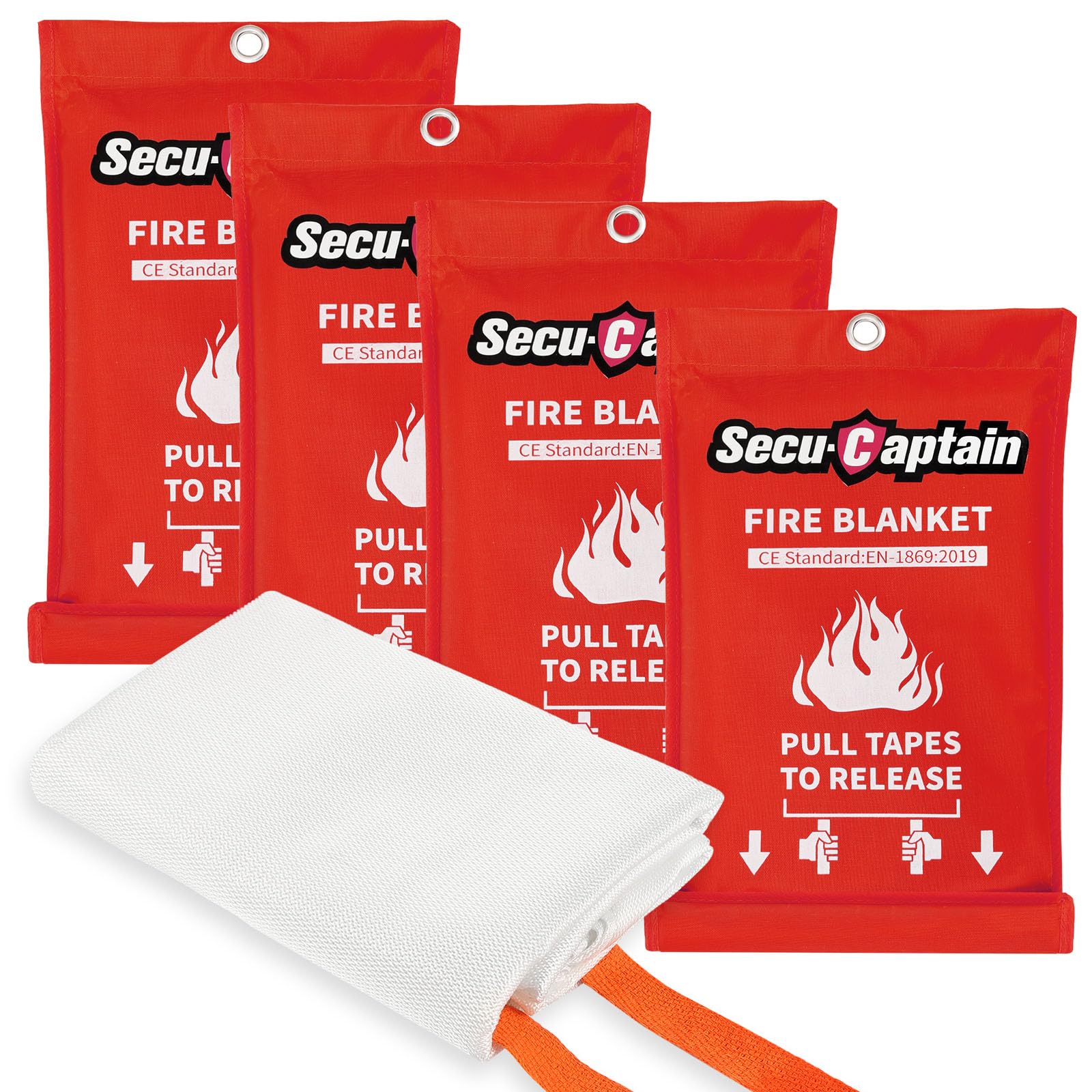 SecuCaptain Emergency Fire Blanket for Home Kitchen - 2 Pack 40"x40" Flame Suppression Fiberglass Fire Blankets for House Camping Car Office Warehouse Survival Safety
