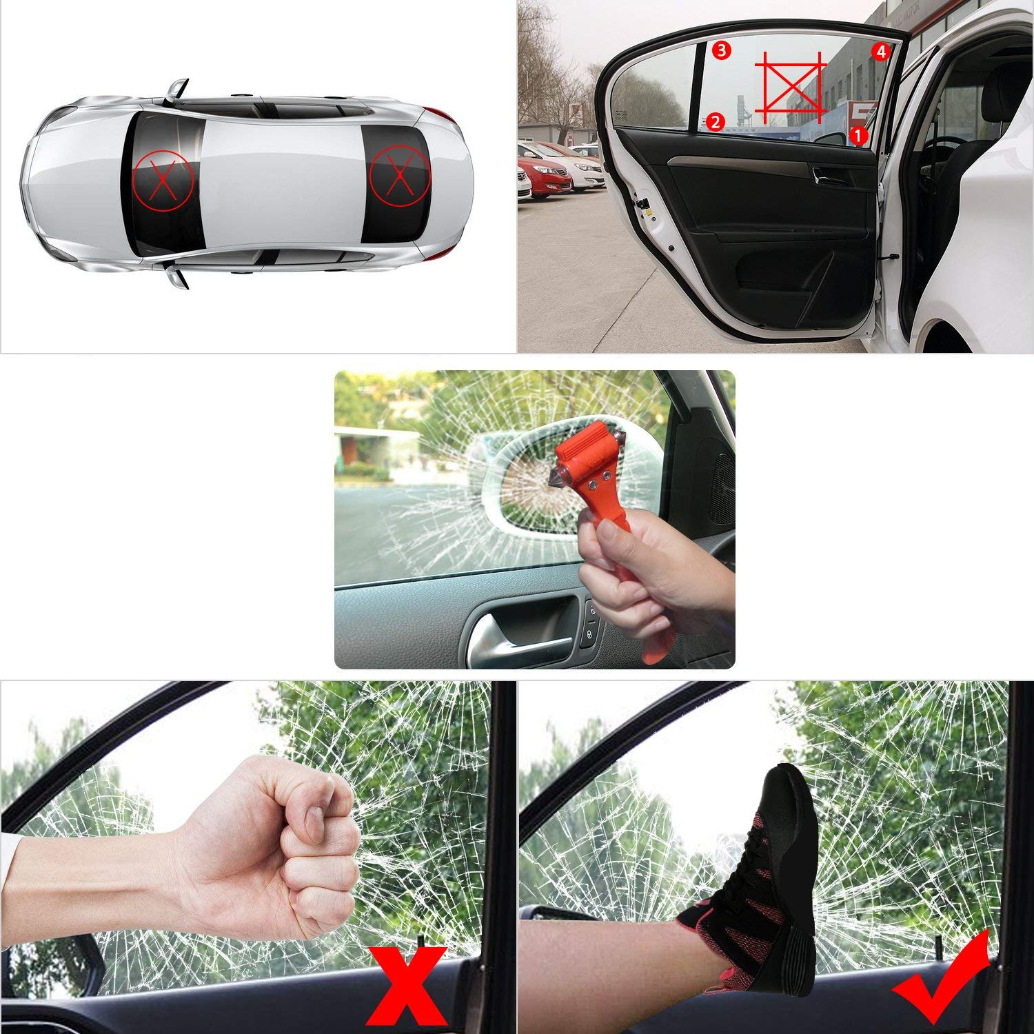 SINSEN Car Safety Hammer Set of 2 Emergency Escape Tool Auto Car Window Glass Hammer Breaker and Seat Belt Cutter Escape 2-in-1 for Family Rescue & Auto Emergency Escape Tools