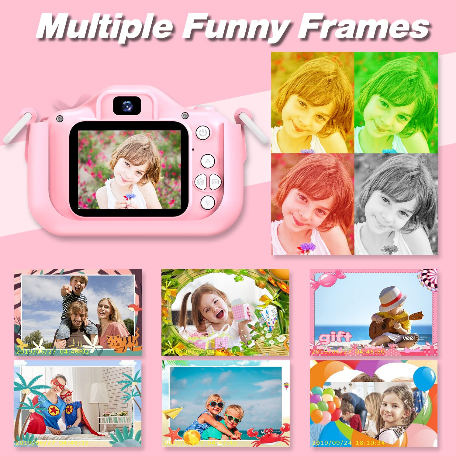 Goopow Kids Camera Toys for 3-8 Year Old Girls Boys,Children Digital Video Camcorder Camera with Cartoon Soft Cover, Best Chritmas Birthday Festival Gift for Kids - 32G SD Card Included