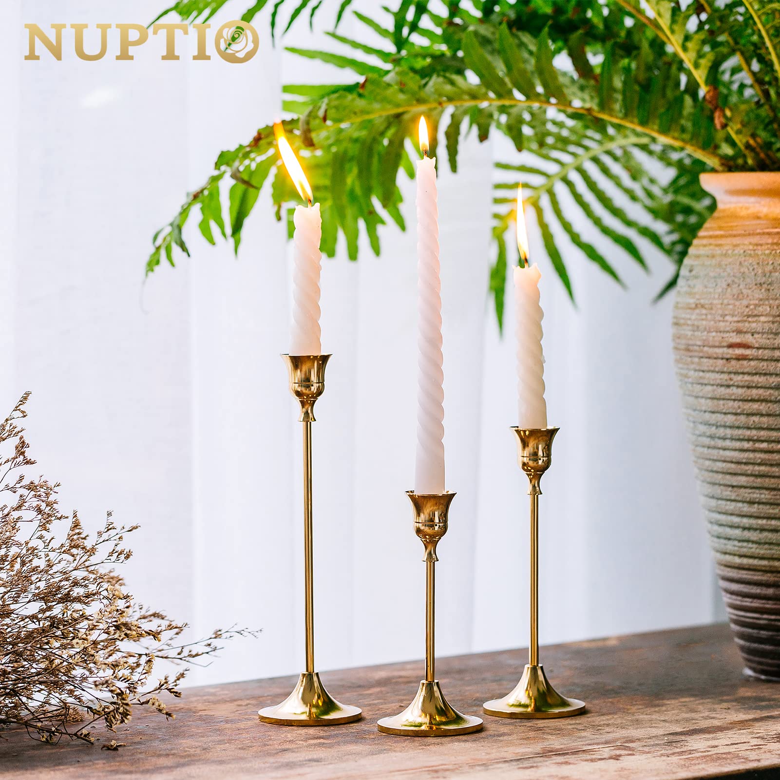 Candlestick Holders Taper Candle Holders, Set of 3 Candle Stick Holders Set, Brass Gold Candlestick Holder Set, Vintage Modern Decorative Centerpiece for Table Mantel Wedding Housewarming Gift
