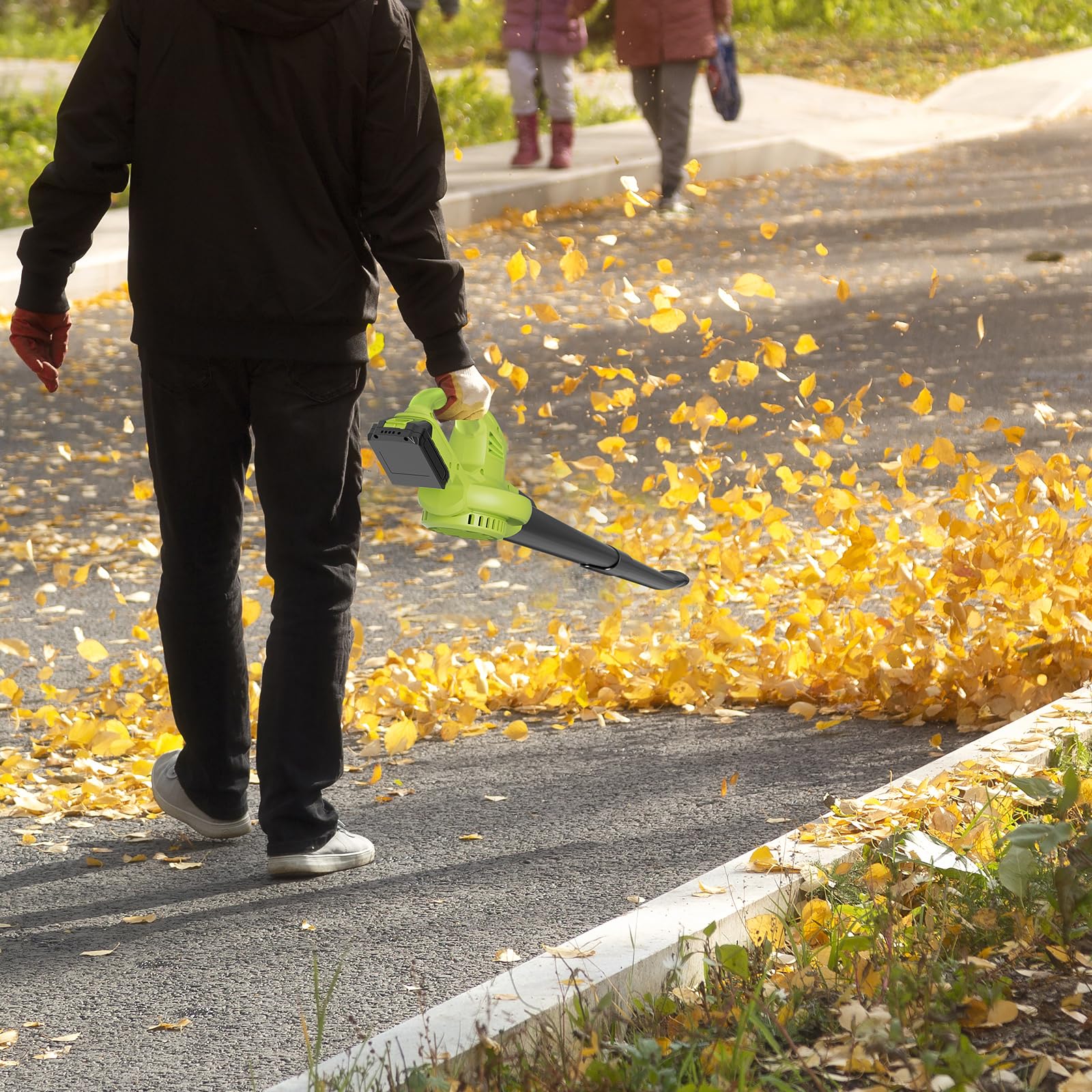 Leaf Blower Cordless with 2 Battery and Charger, 130MPH 180CFM High Speed Leaf Blower with 2 Tubes, 20V Electric Leaf Cleaner, Lightweight Handheld Small Blower for Patio, Garden, House, Depot, Green