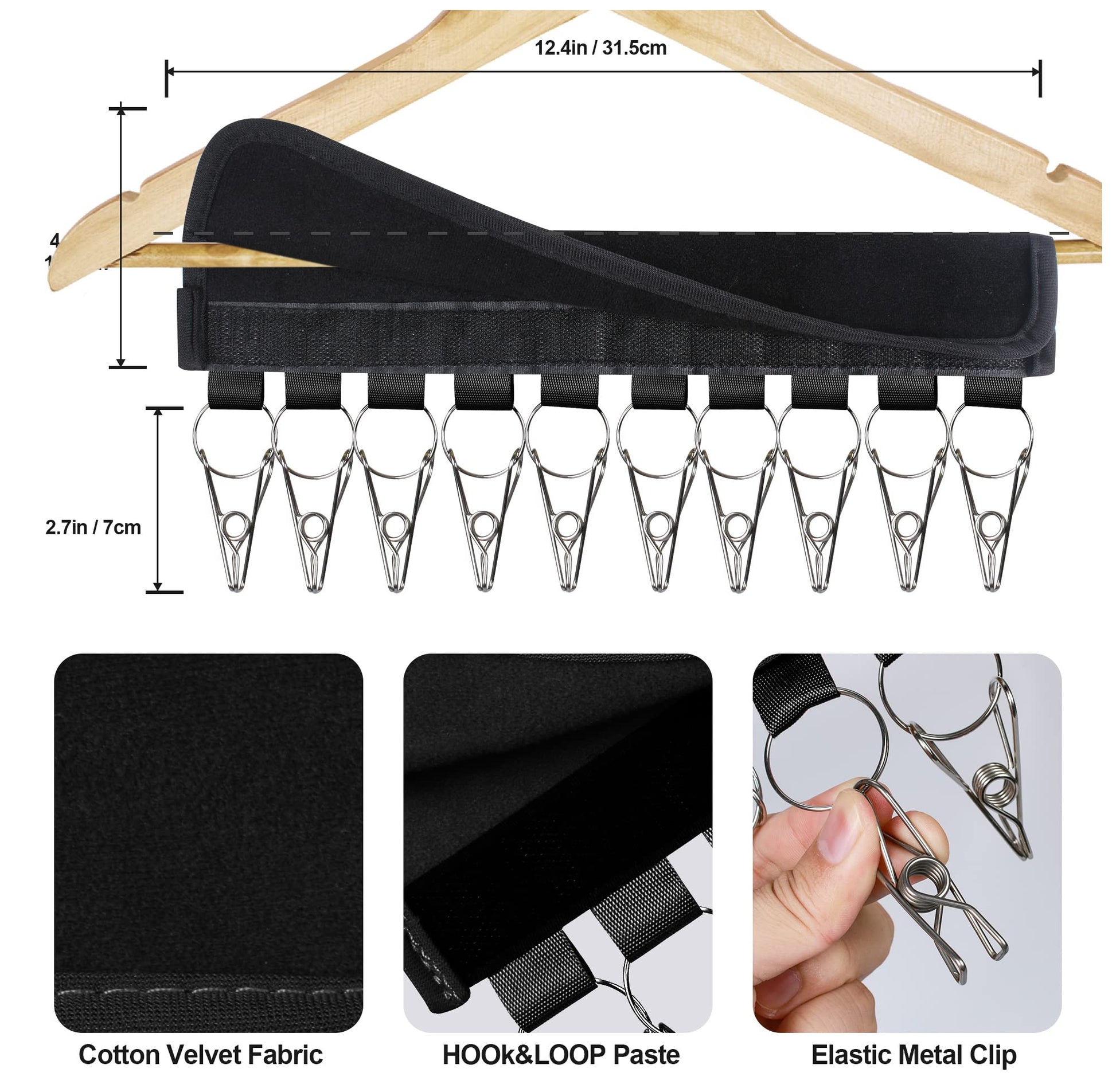 Hat Rack for Baseball Caps Hat Organizer Holder for Hanger & Room Closet Display, 2Pack 10 Hat Storage Clips for Hang Ball Caps Beanie, for Men Gift, Not Including Hangers & Hats (2PC Black)