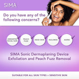 SPA SCIENCES - SIMA Dermaplaning Tool - Patented Painless 2 in 1 Facial Exfoliation & Peach Fuzz-Hair Removal System w/ 7 Weeks Treatment Included - Anti-Aging – 3 Speeds - Rechargeable