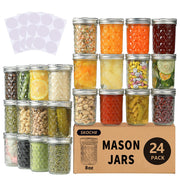 SKOCHE Mason Jars 8 oz 24 Pack Half Pint Canning Jars with Regular Airtight Lids and Bands, Small 8oz Glass Jars with Lids, Ideal for Fermenting, Pickling, DIY Decors, Fruit Preserves, Jam, Jelly