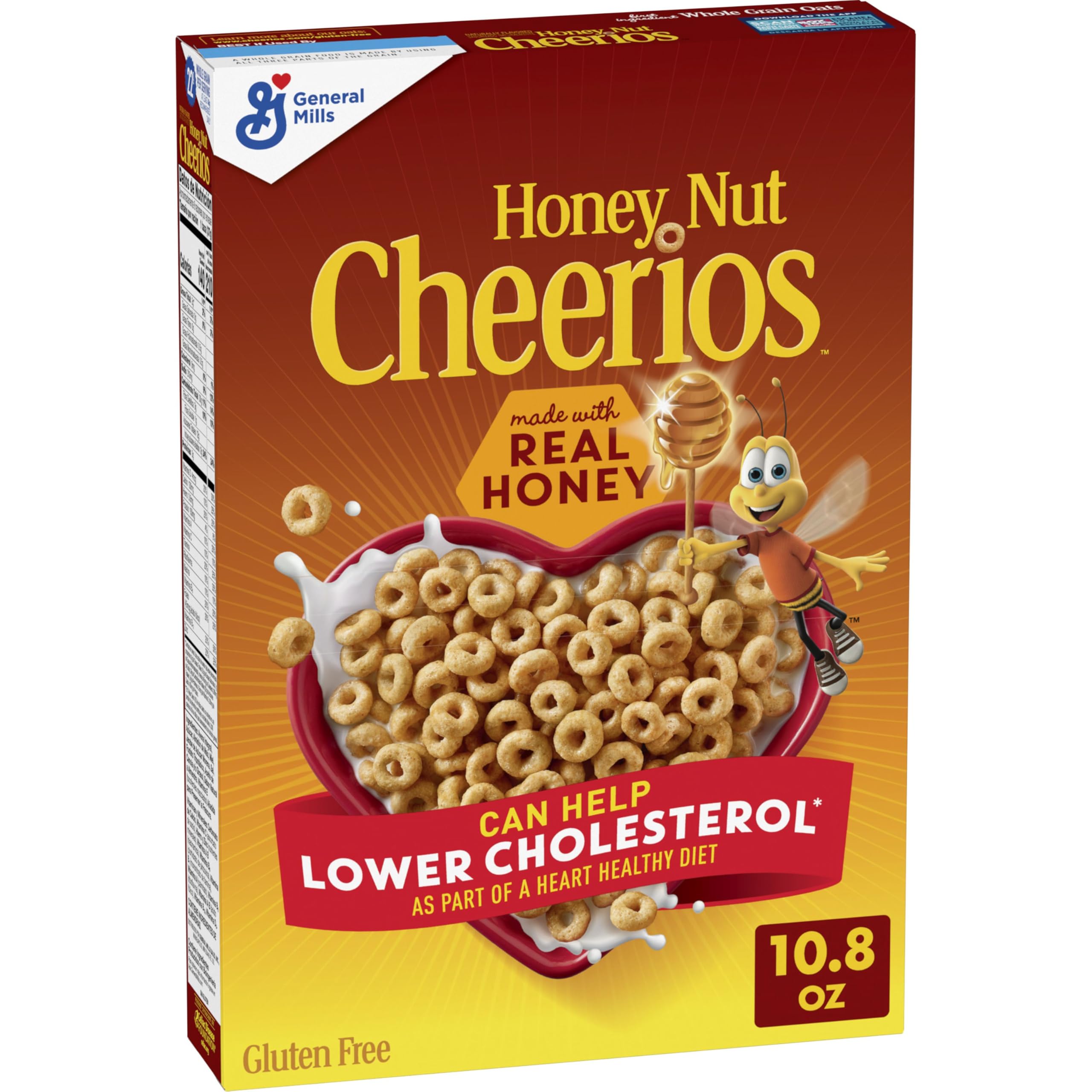 Honey Nut Cheerios, Heart Healthy Gluten Free Breakfast Cereal with Whole Grain Oats, 10.8 oz