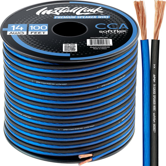 Install Link 14 Gauge Speaker Wire for Car, Home or RV Audio Cable, 100ft, CCA, Blue/Black