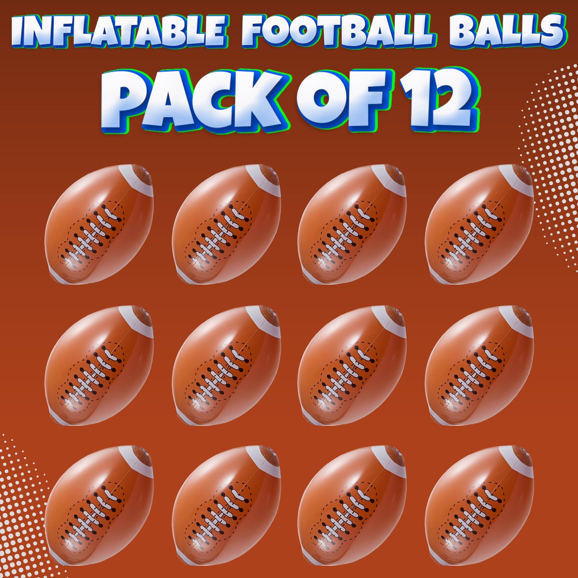 12-Pack 16" Inflatable Footballs for Football Party Decorations & Party Favors – Blow-Up Sports-Themed Beach Balls for Game Day & Birthday Supplies, Goodie Bag Stuffers