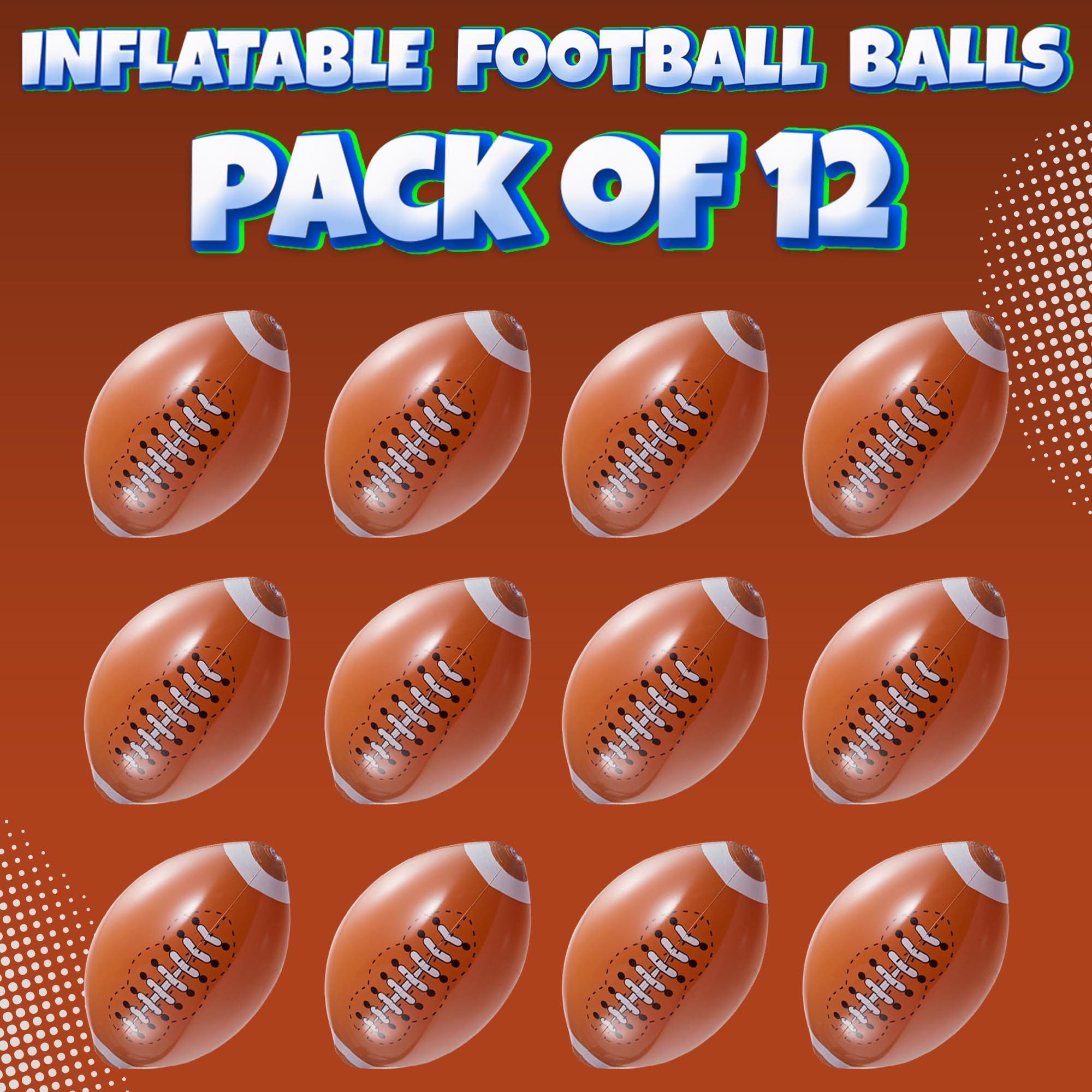 12-Pack 16" Inflatable Footballs for Football Party Decorations & Party Favors – Blow-Up Sports-Themed Beach Balls for Game Day & Birthday Supplies, Goodie Bag Stuffers