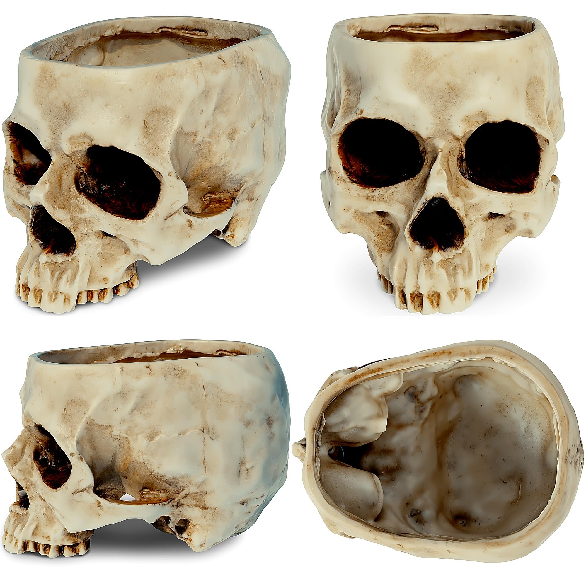 READAEER Skull Bowl Resin Skull Shaped Planter Flower Pot Candy Bowl for Home Office Indoor Desk Decorations - White