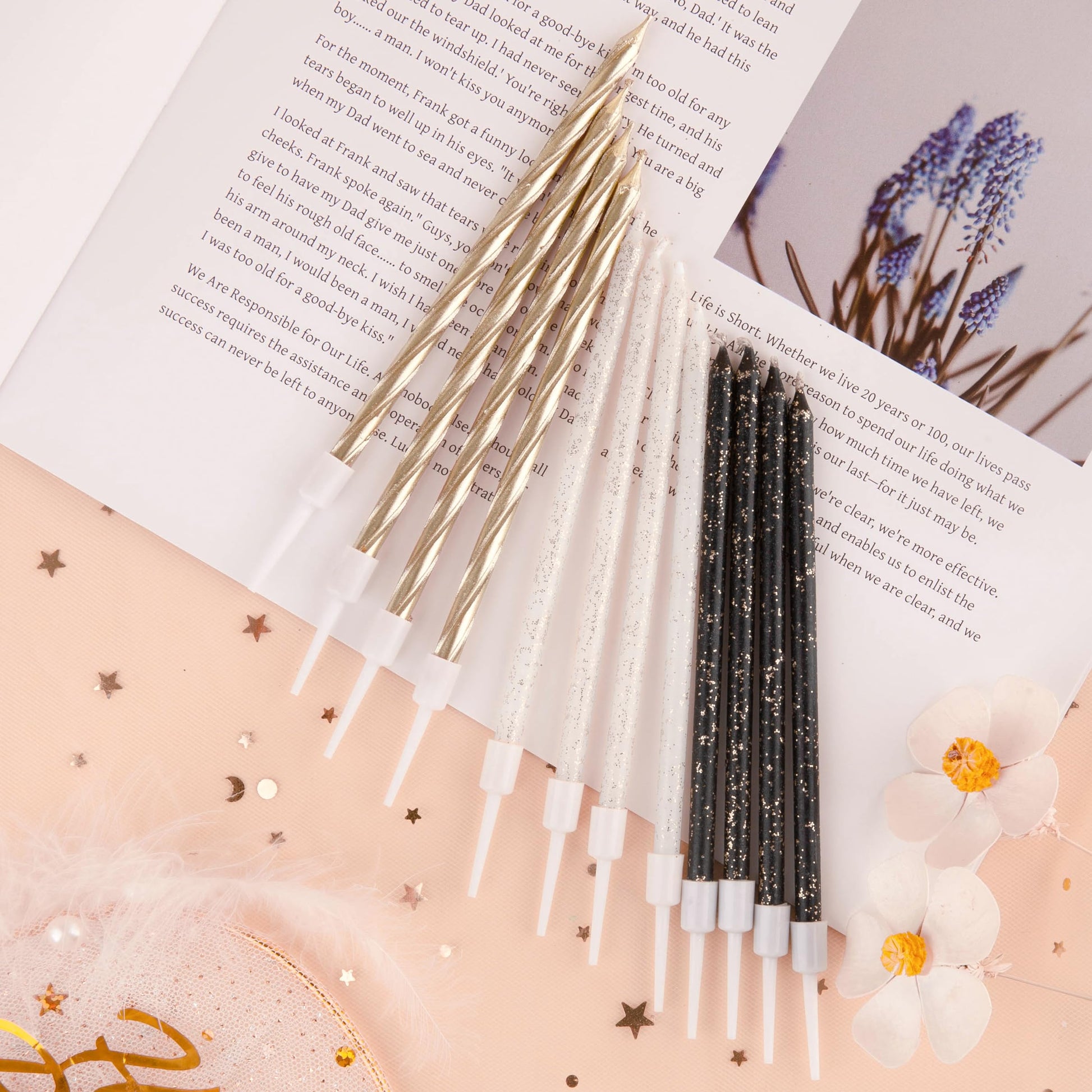 PHD CAKE Gold, Black, White Long Thin Birthday Candles, Cake Candles, Birthday Parties, Wedding Decorations, Party Candles