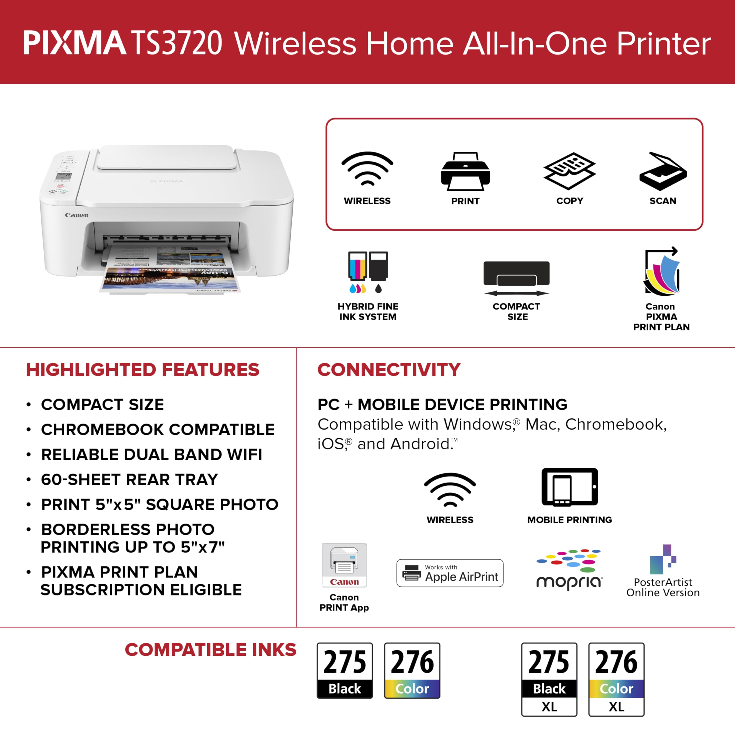 Canon PIXMA TS3720 Wireless All-in-One Printer (6671C022)