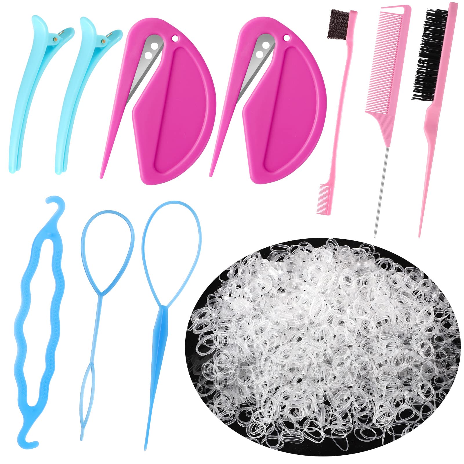 1000Pcs Elastic Clear Hair Bands, Rubber Band Cutter, Topsy Tail Styling Tools, Girls' Christmas Accessories Gift Set