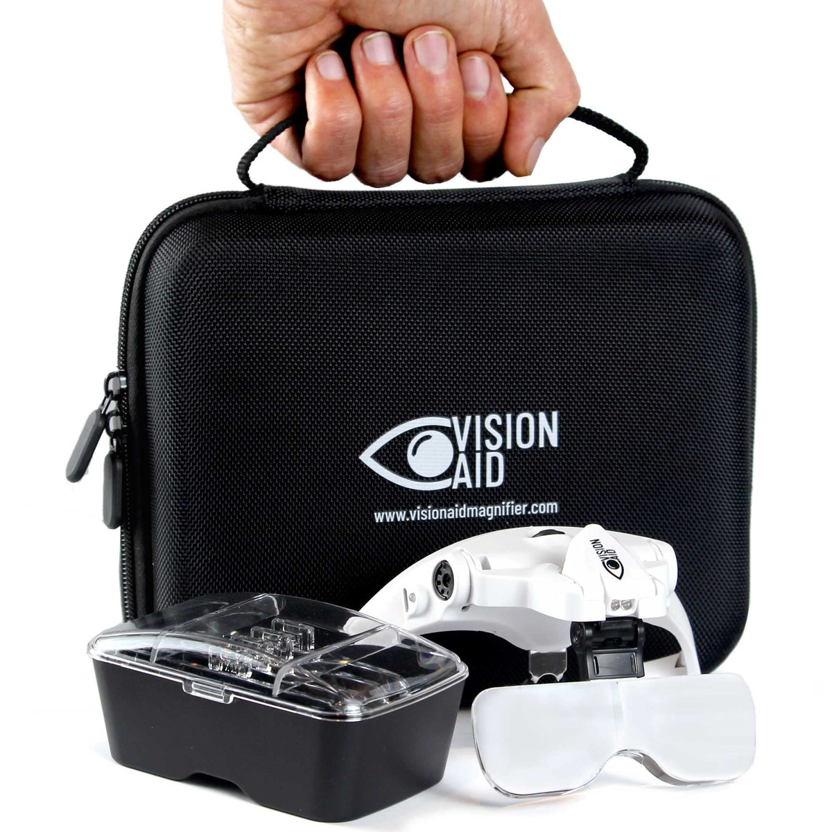Vision Aid Lupenbrille mit LED-Licht, 5 Linsen, Kopfband, Aufbewahrungskoffer | Freihändige beleuchtete Stirnlupe für Hobby, Basteln, Makuladegeneration, Kreuzstich, Diamond Painting, Detailarbeiten
