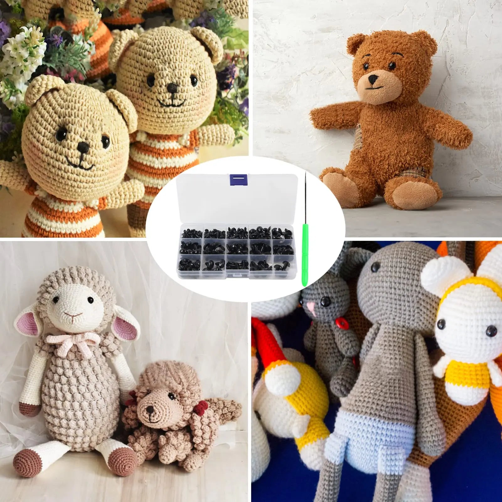Yexixsr 566PCS Safety Eyes and Noses for Amigurumi, Stuffed Crochet Eyes with Washers, Craft Doll Eyes and Nose for Teddy Bear, Crochet Toy, Stuffed Doll and Plush Animal (Various Sizes)