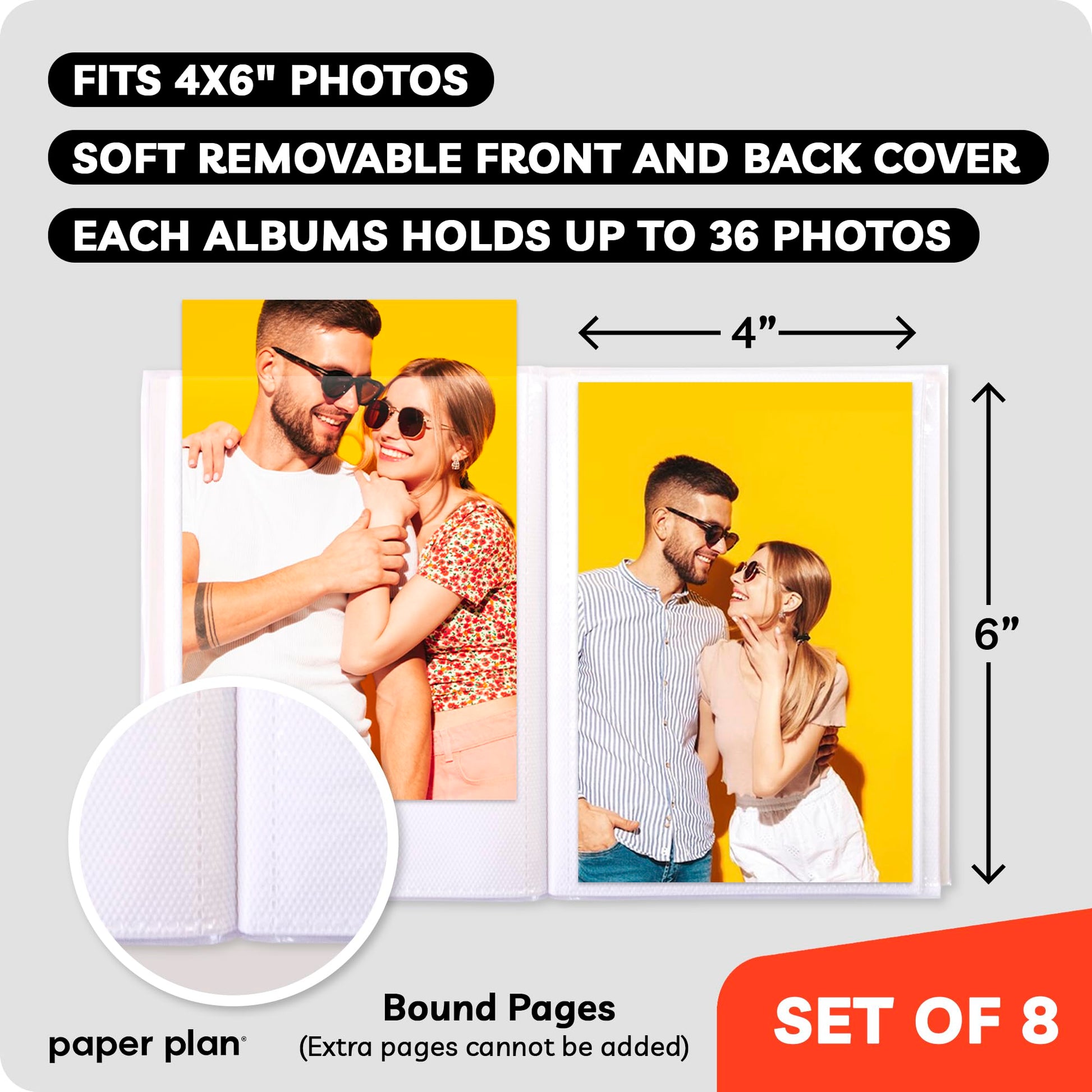 Photo Albums for 4x6 Pictures - (Set of 8), by Paper Plan, Mini Albums, Each Can Hold Up To 36 Photos, Works With Portrait and Landscape Pictures - Perfect for Storing Beautiful Memories