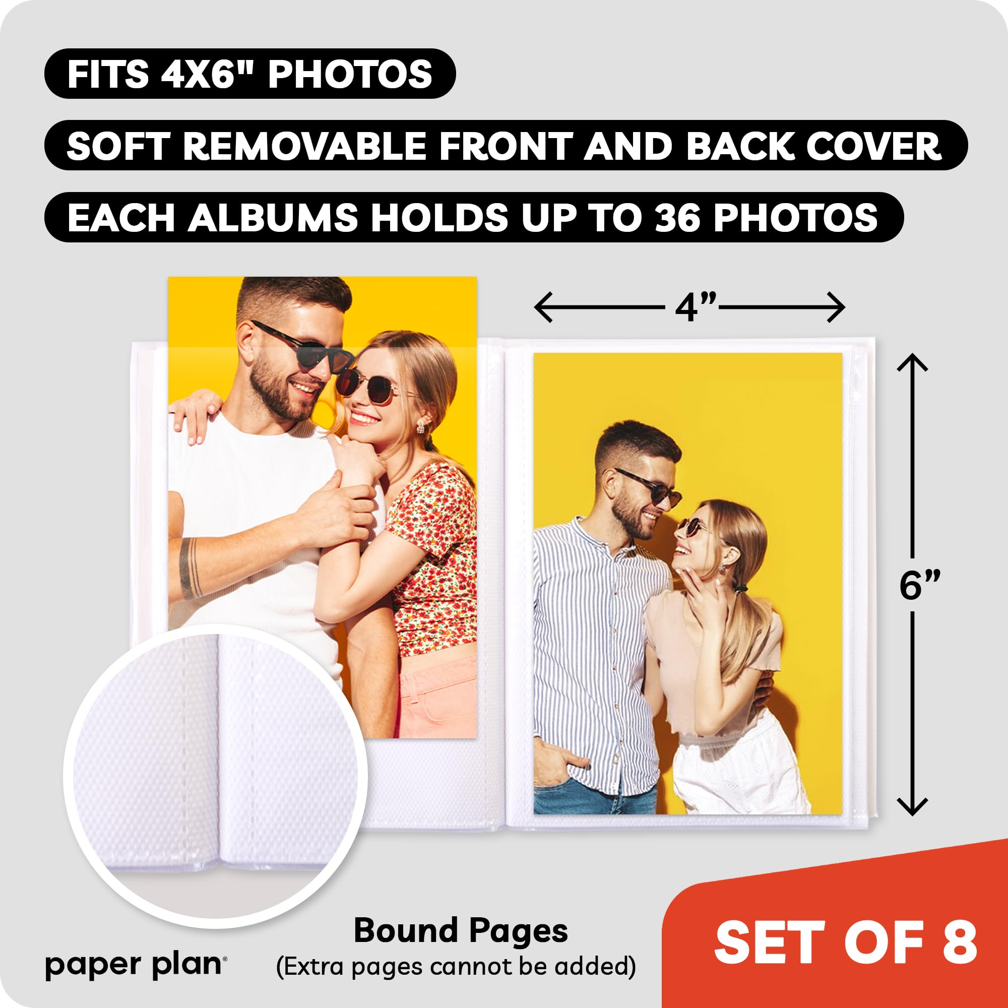 Photo Albums for 4x6 Pictures - (Set of 8), by Paper Plan, Mini Albums, Each Can Hold Up To 36 Photos, Works With Portrait and Landscape Pictures - Perfect for Storing Beautiful Memories