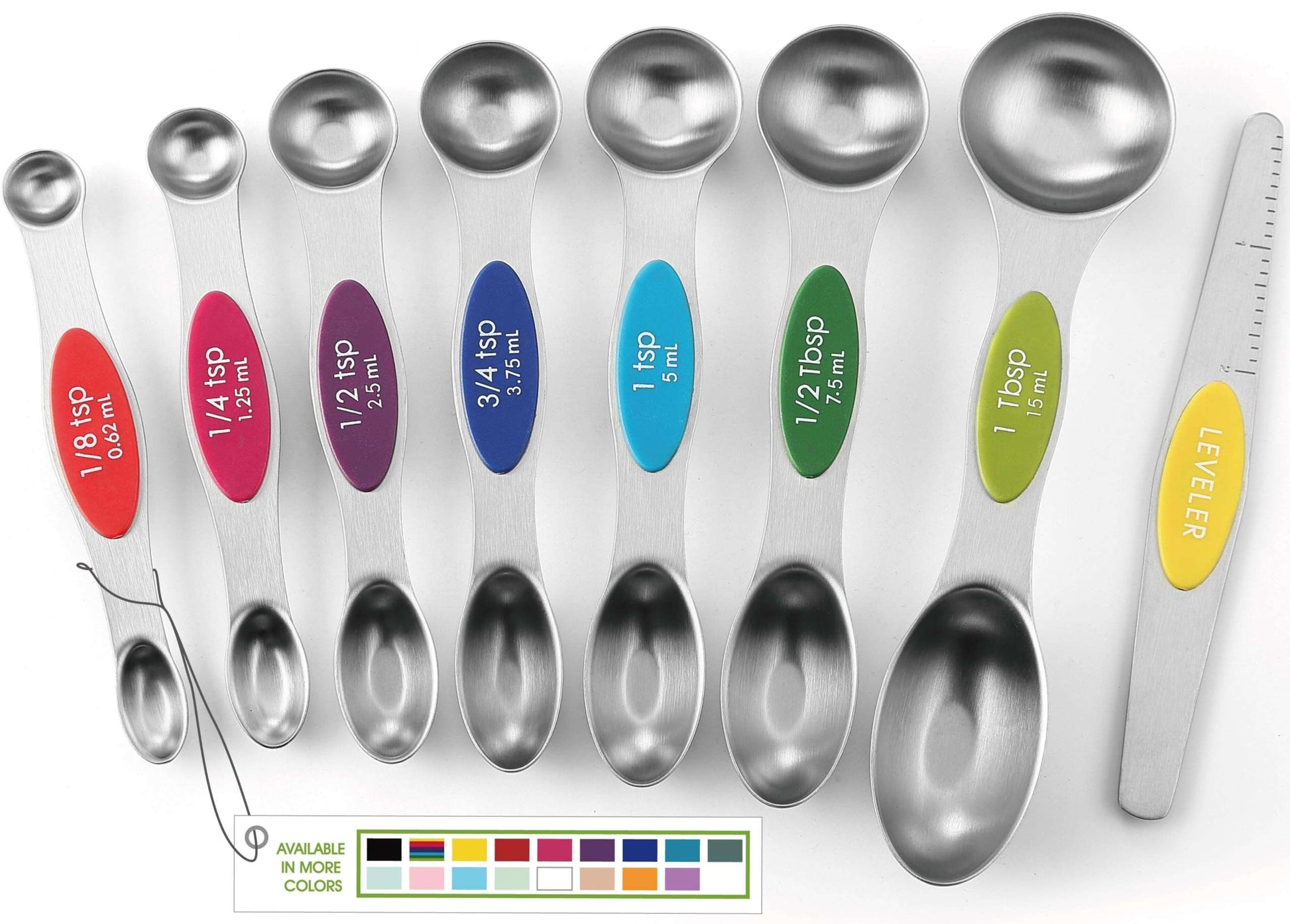Spring Chef Magnetic Measuring Spoons Set with Strong N45 Magnets, Heavy Duty Stainless Steel Metal, Fits in Most Kitchen Spice Jars for Baking & Cooking, BPA Free, Black, Set of 8 with Leveler