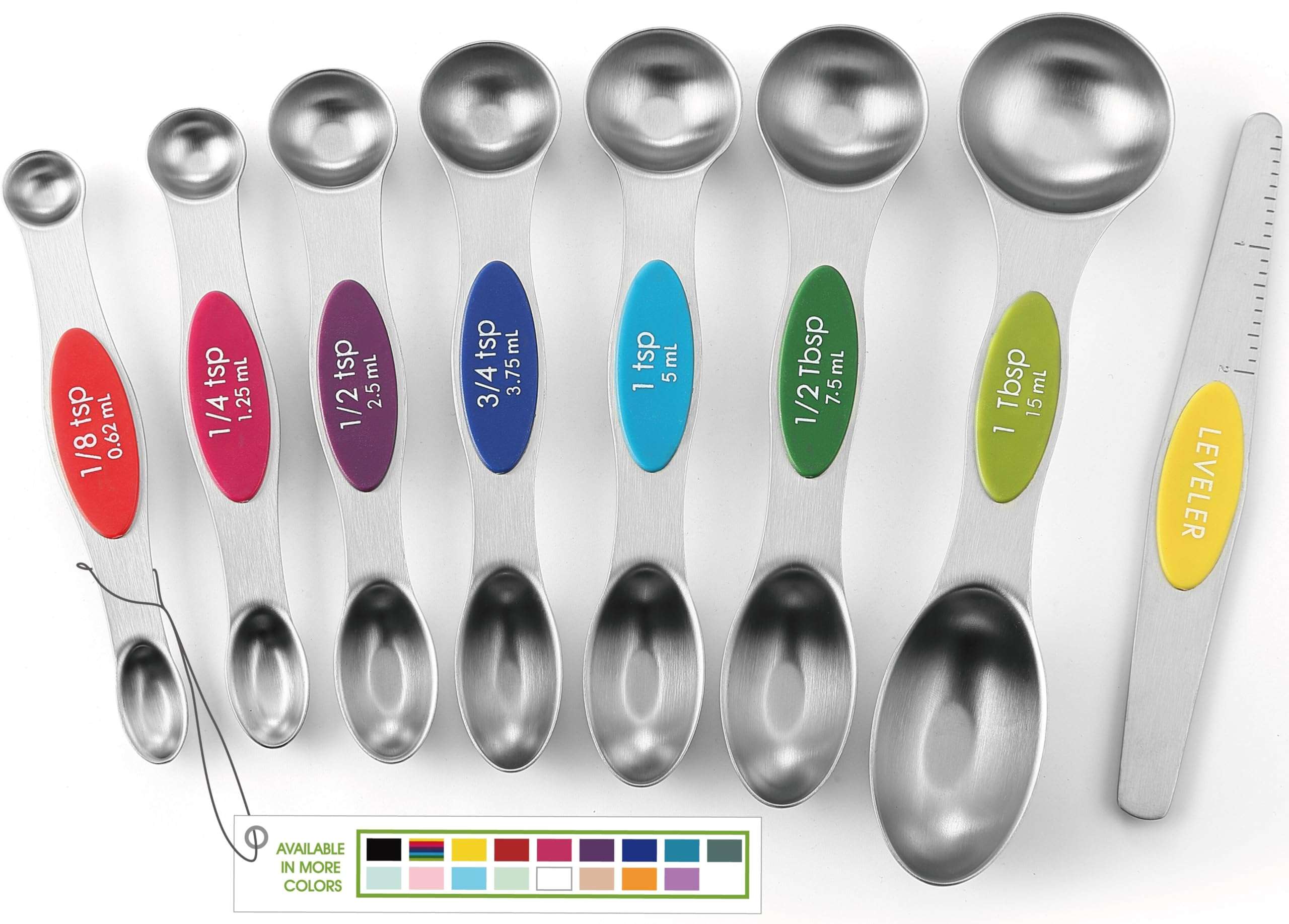 Spring Chef Magnetic Measuring Spoons Set with Strong N45 Magnets, Heavy Duty Stainless Steel Metal, Fits in Most Kitchen Spice Jars for Baking & Cooking, BPA Free, Black, Set of 8 with Leveler