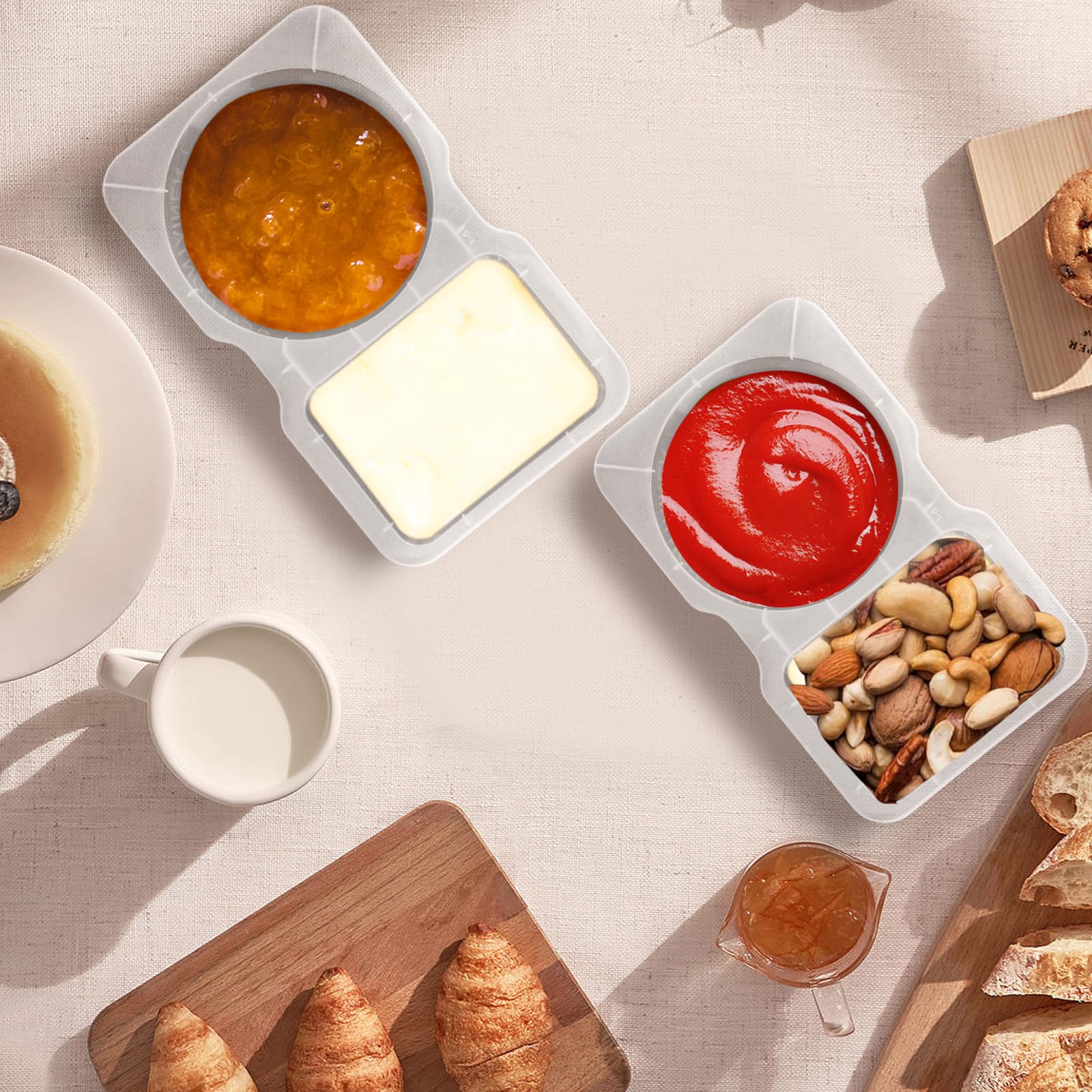 VTMCUI 20 PCS Snack Containers with Lid, Leakproof Dipping Containers with 2 Compartments,Reusable Snack Pack Containers, Portion Control Condiment Container