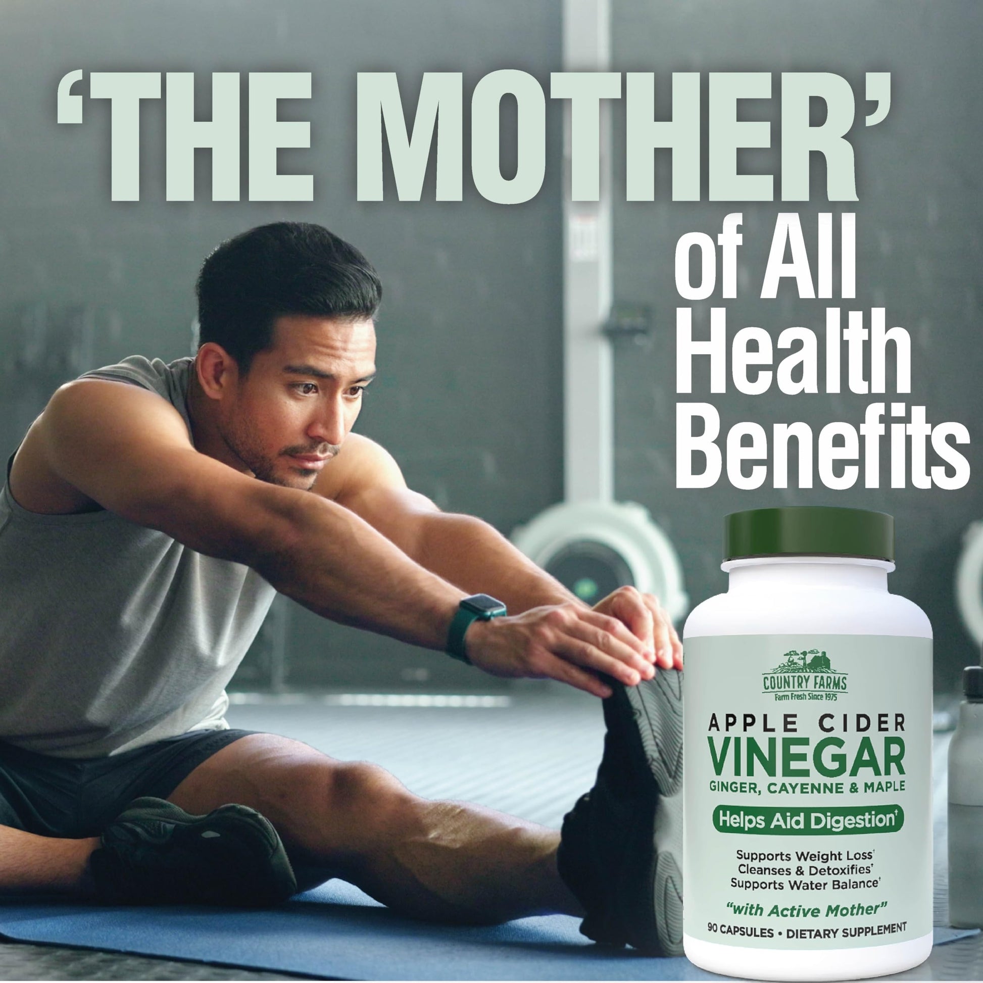 Country Farms Apple Cider Vinegar Capsules, with Ginger, Cayenne and Maple, Helps Aid Digestion, Supports Healthy Weight Loss, Cleanses and Detoxifies, Supports Water Balance, 90 Count, 90 Servings