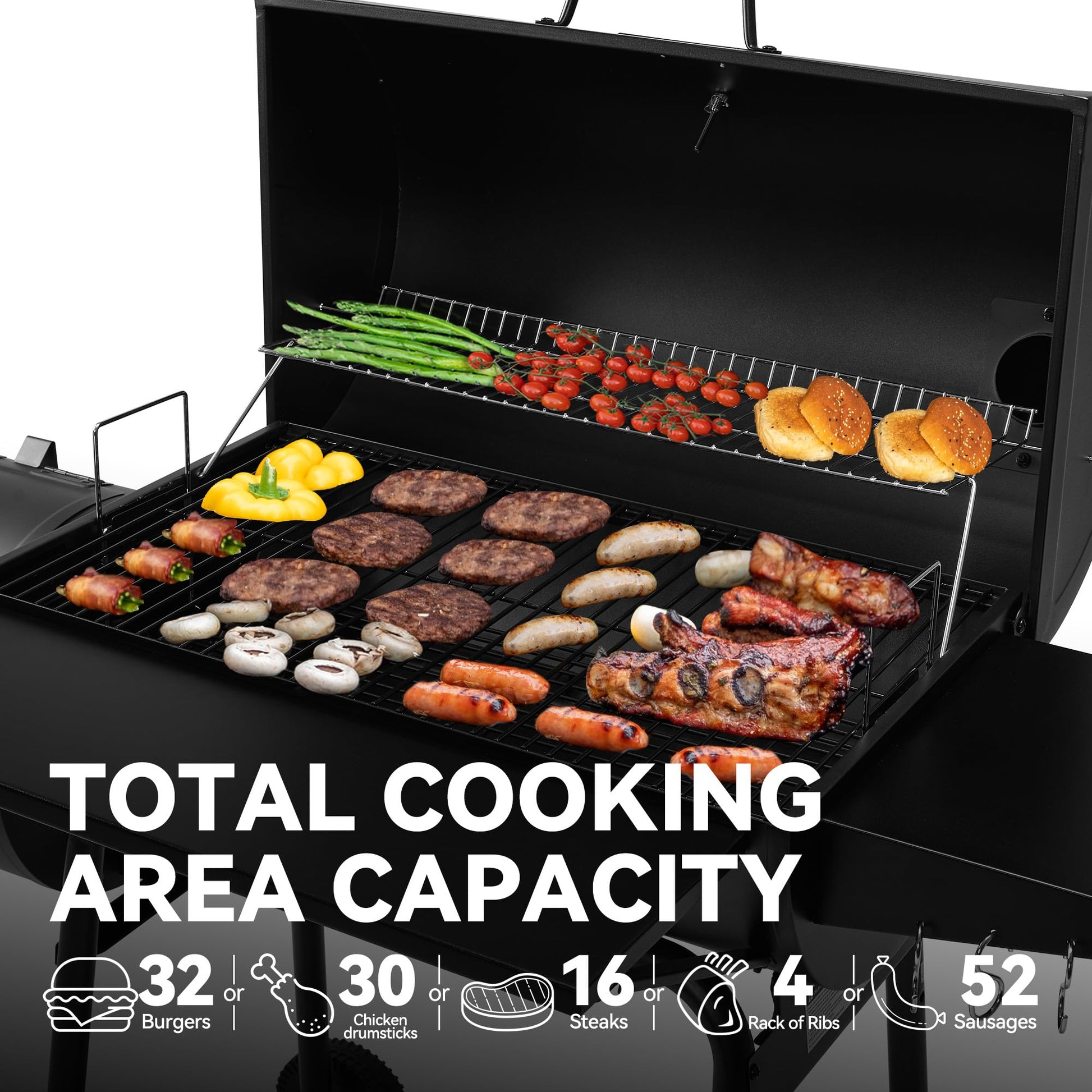 Royal Gourmet CC1830S 30" BBQ Charcoal Grill and Offset Smoker | 811 Square Inch cooking surface, Outdoor for Camping | Black