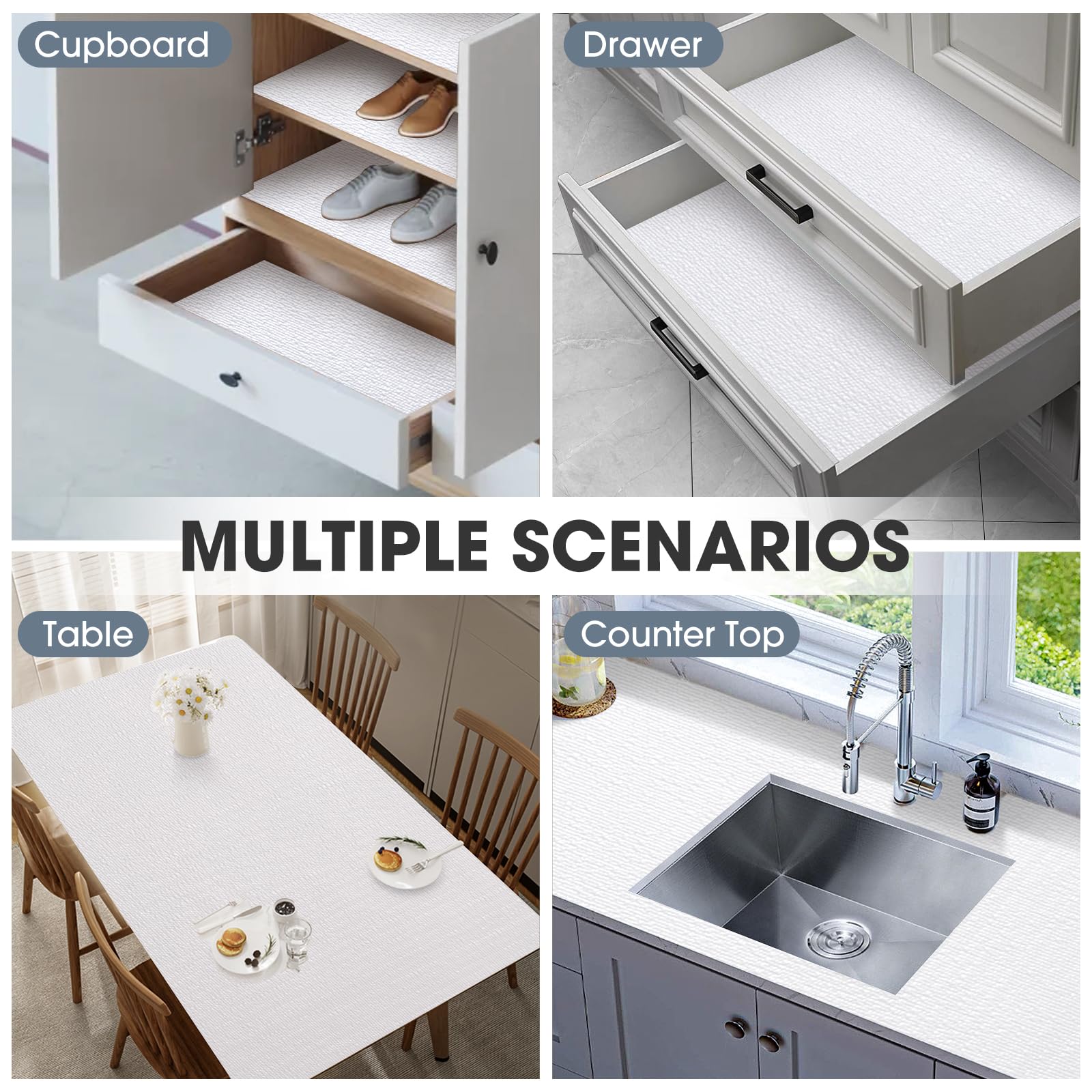 ALIUNI Shelf and Drawer Liner, Kitchen Cabinet Liners Non-Adhesive Thick Non-Slip Waterproof Washable Fragrant Mats Protect Dresser Shelves Cupboard Bathroom Cabinets, White, 12 in X 10 FT