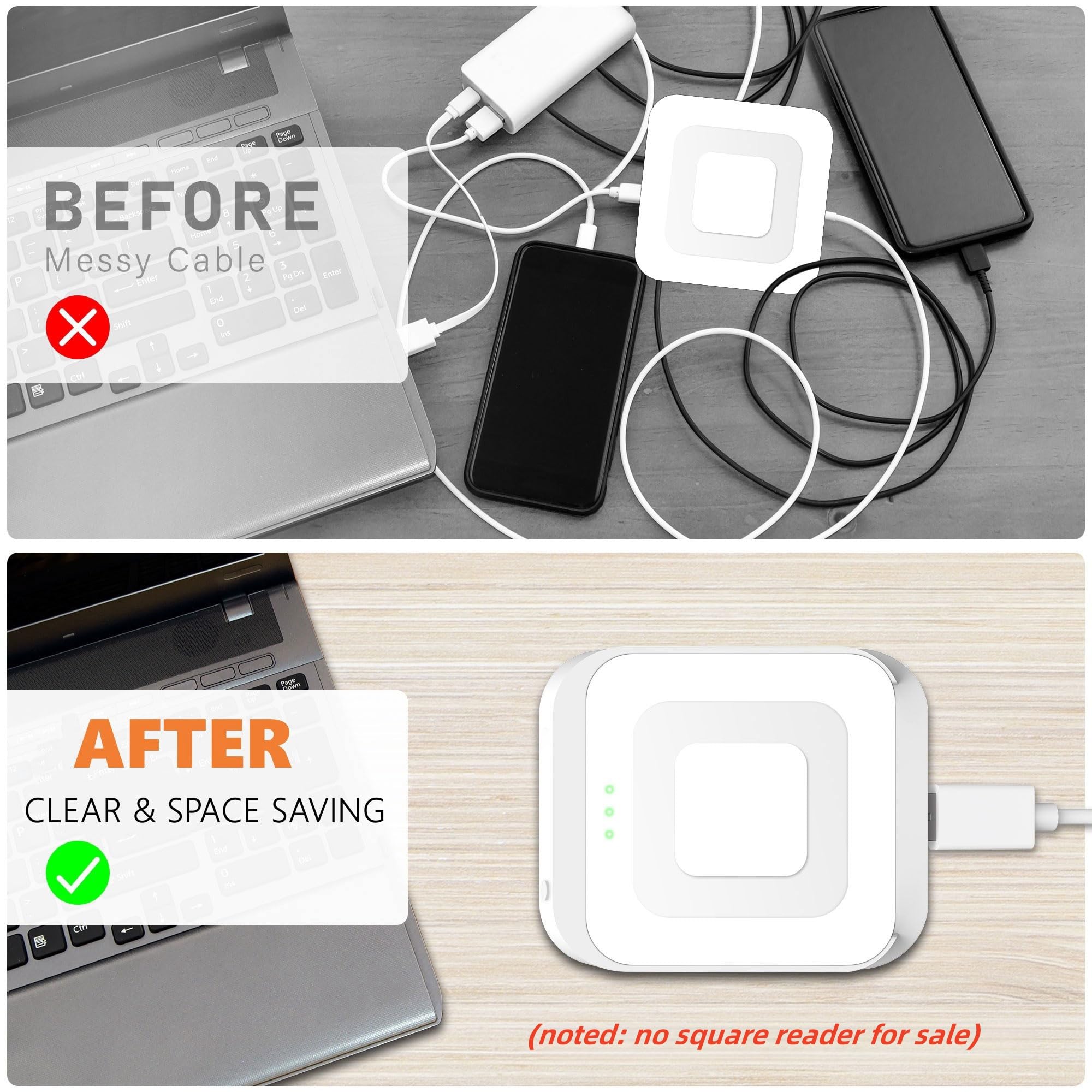 Square Dock for Square Reader 2nd Generation, Holder Stand for Square Card Reader 2nd Generation, Dock with Smart Anti-Sleep Button Portable Size Anti-Slip (Cable and Wall Charger Included, No Device