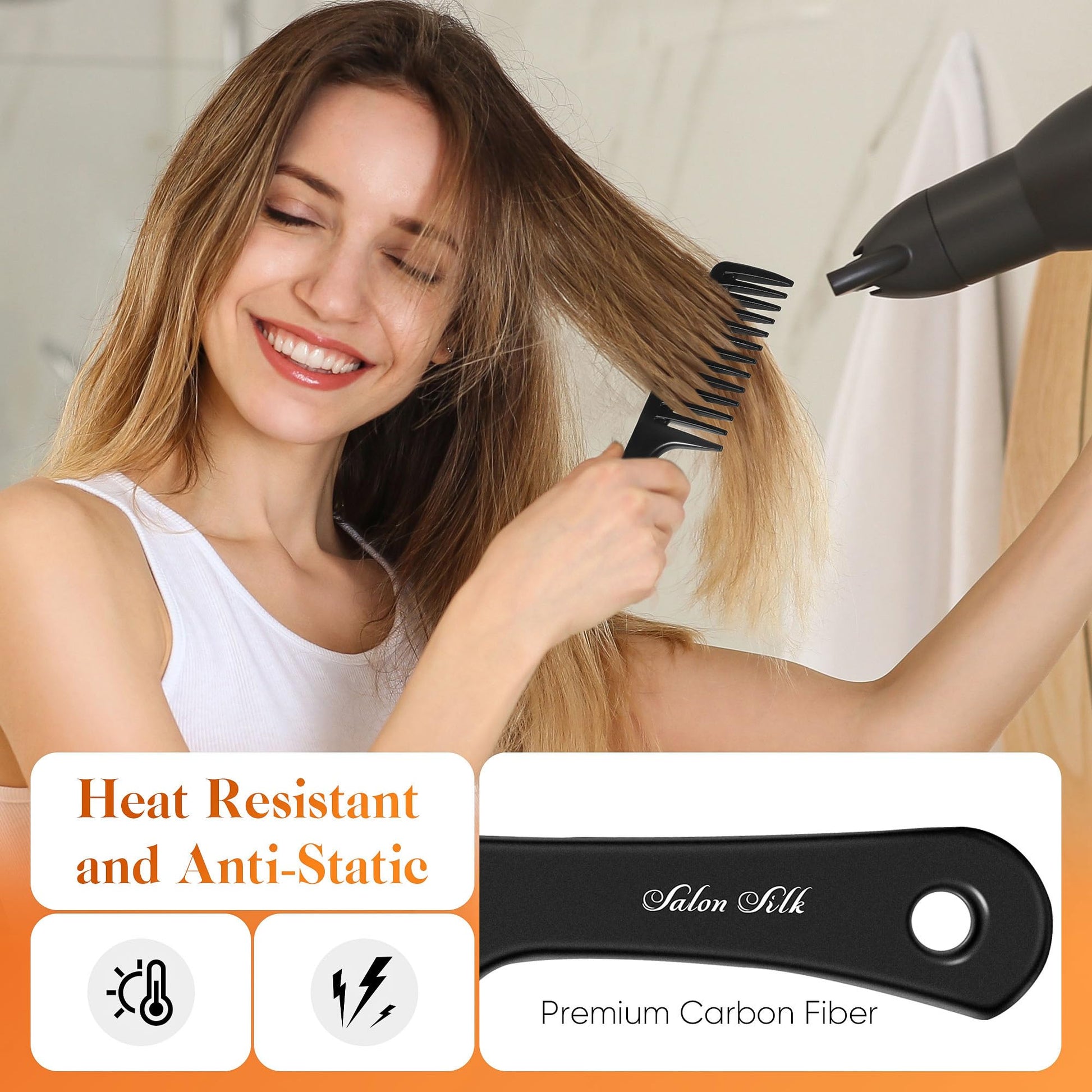 SALONSILK 4PCS Professional Comb Set, Wide Tooth Rat Tail Fine Tooth Hair Combs, Braiding Cutting Barber Styling Curly Parting Set for Men and Women
