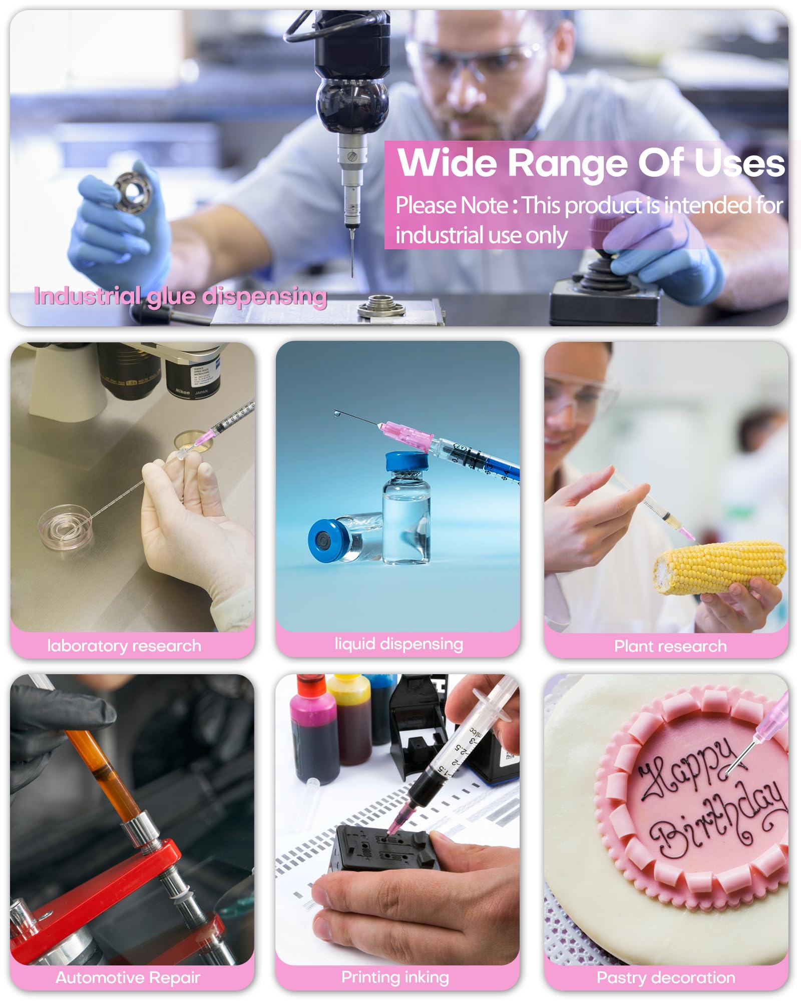 100Pcs 18Ga 1 Inch Needle Luer Lock Lab Accessories, Sterile Individual Package for Scientific Measuring, Refilling Inks