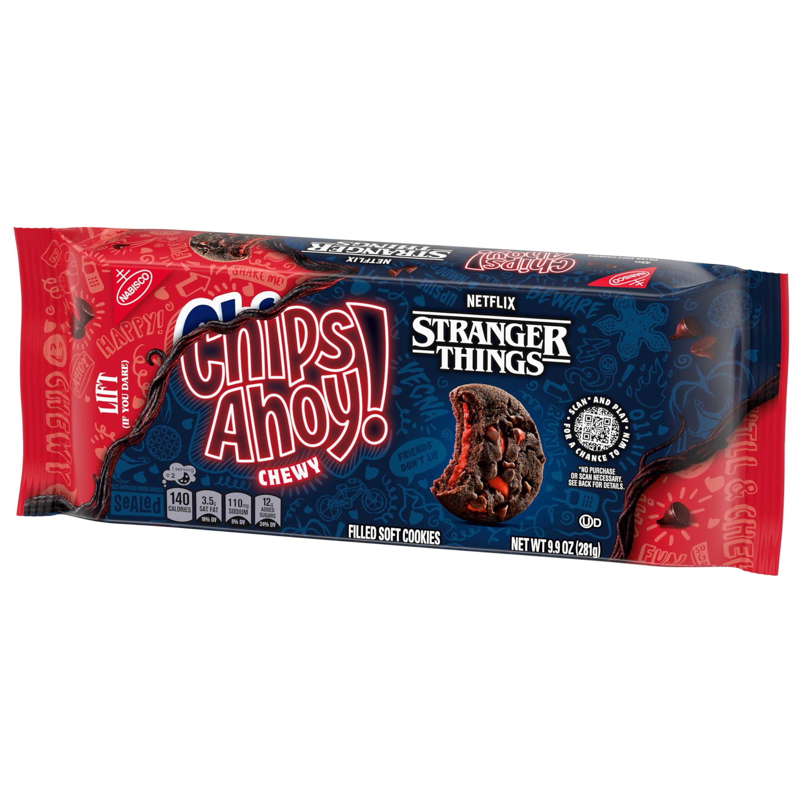 CHIPS AHOY! Stranger Things Chewy Chocolatey Strawberry-Flavored Filled Soft Cookies, Limited Edition, 9.9 oz