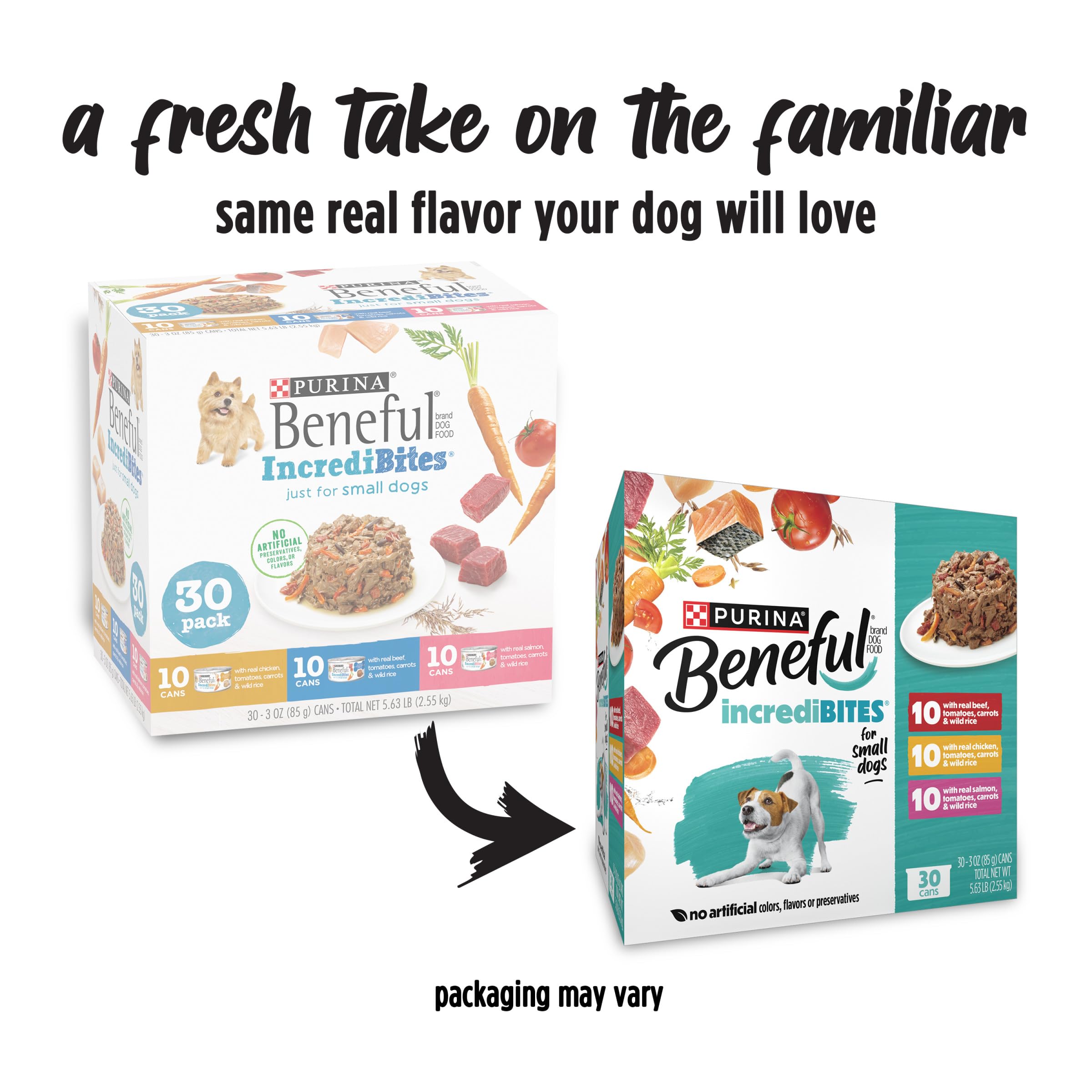 Purina Beneful Small Breed Wet Dog Food Variety Pack, IncrediBites With Real Beef, Chicken and Salmon - (Pack of 30) 3 Oz. Cans