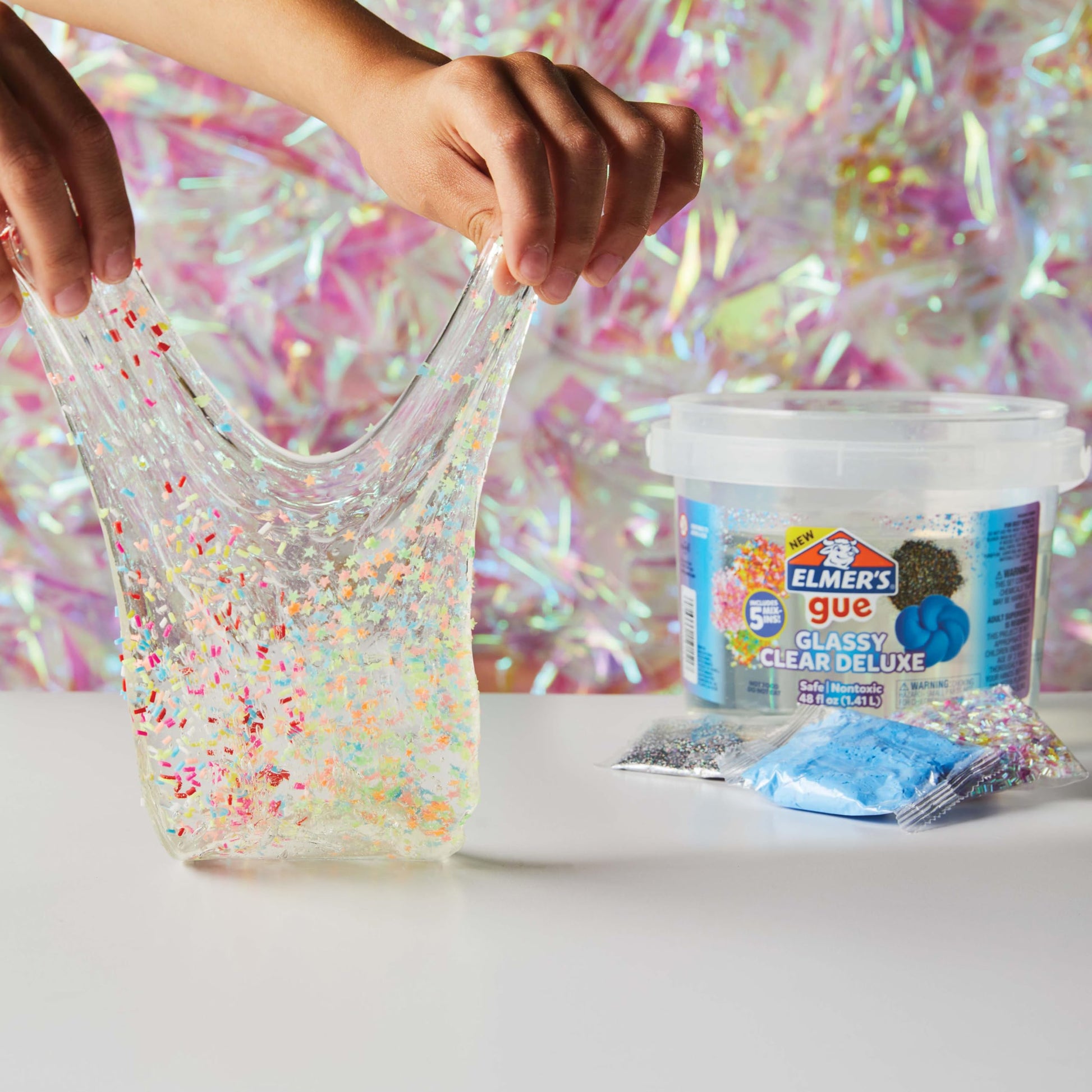 Elmer's Gue Premade Includes 5 Sets of Slime Add-ins, 3 Lb. Bucket, Glassy Clear