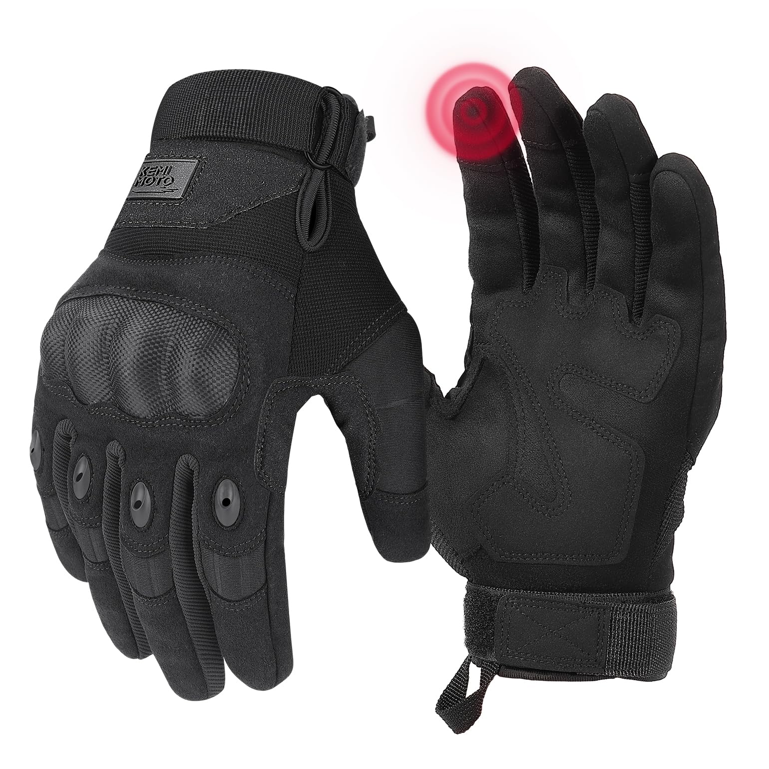 KEMIMOTO Tactical Gloves for Men, Touchscreen Motorcycle Gloves with Hard Shell & Palm Padding for Sports Motorcycle Cycling Tactical Airsoft Paintball Hunting Hiking Camping Climbing (Black,Medium)