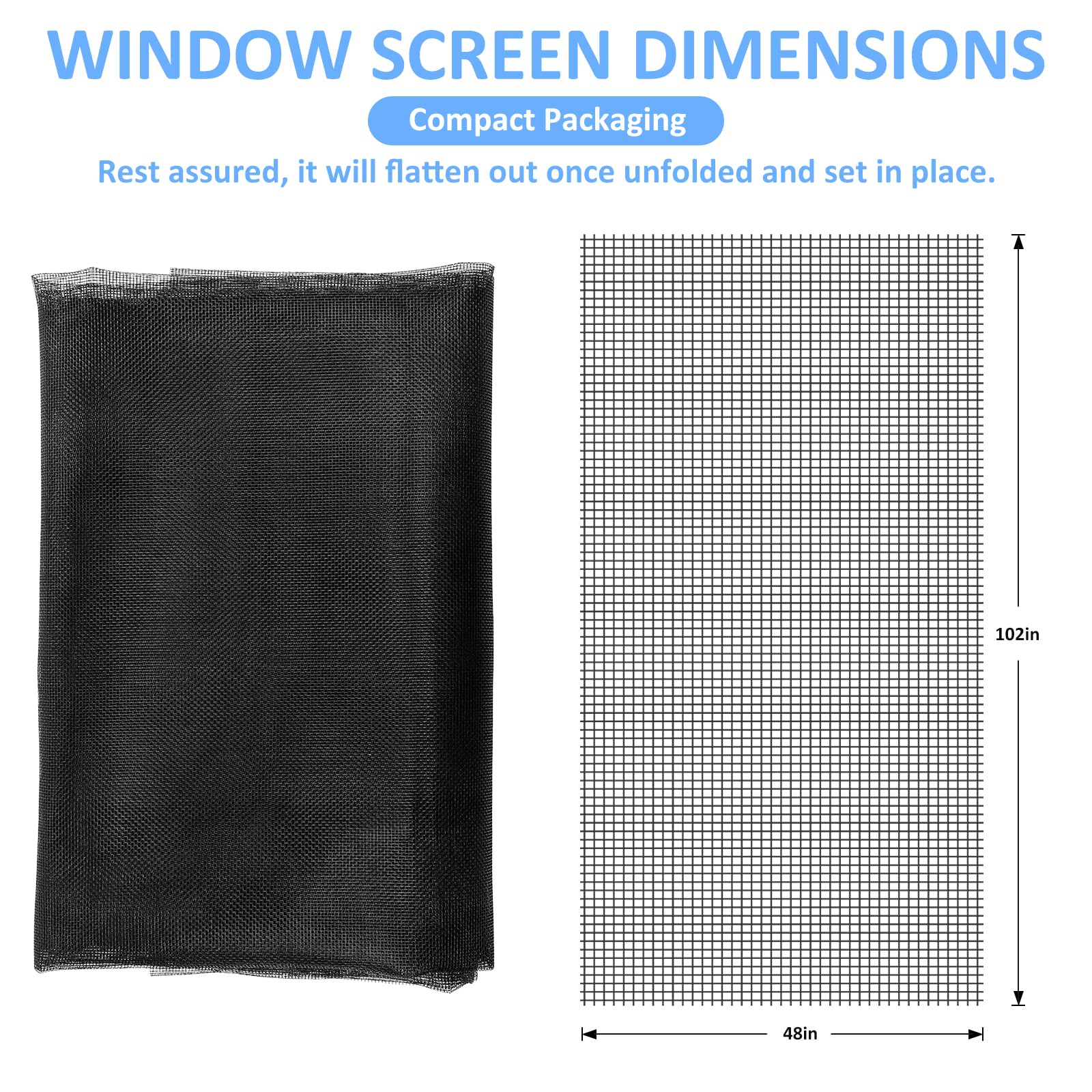 48"x102" Window Screen Mesh, Fiberglass Window Screen, Screen Door Mesh, Windows Screens and Screen Door Replacement, Patio Screen Mesh- Black