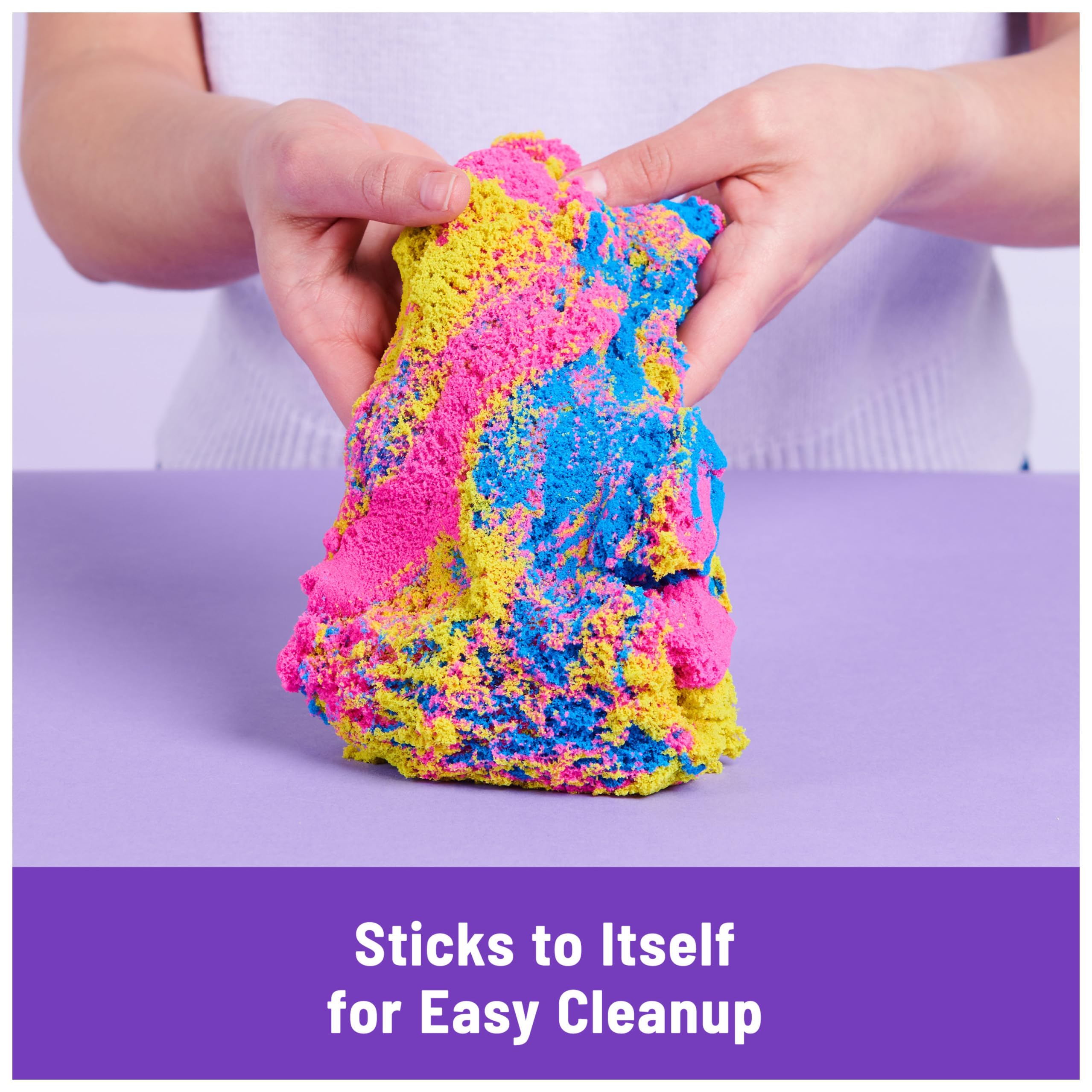 Kinetic Sand, Squish N’ Create Playset with 13.5oz Blue, Yellow & Pink Play Sand, 5 Tools, Sensory Toys for Kids Ages 3 and up