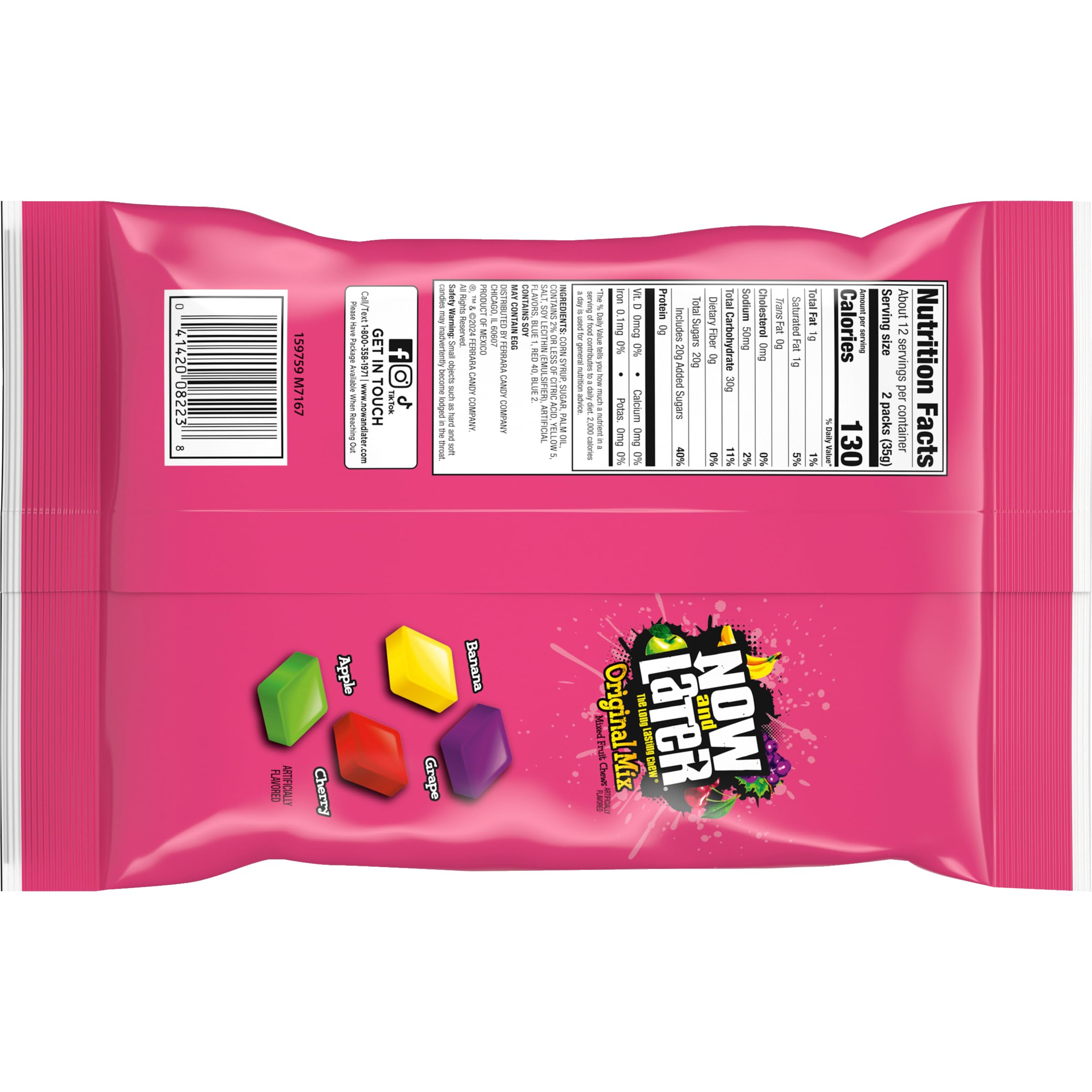 Now and Later Candy, Original Mix, Chewy and Fruity, 24 count
