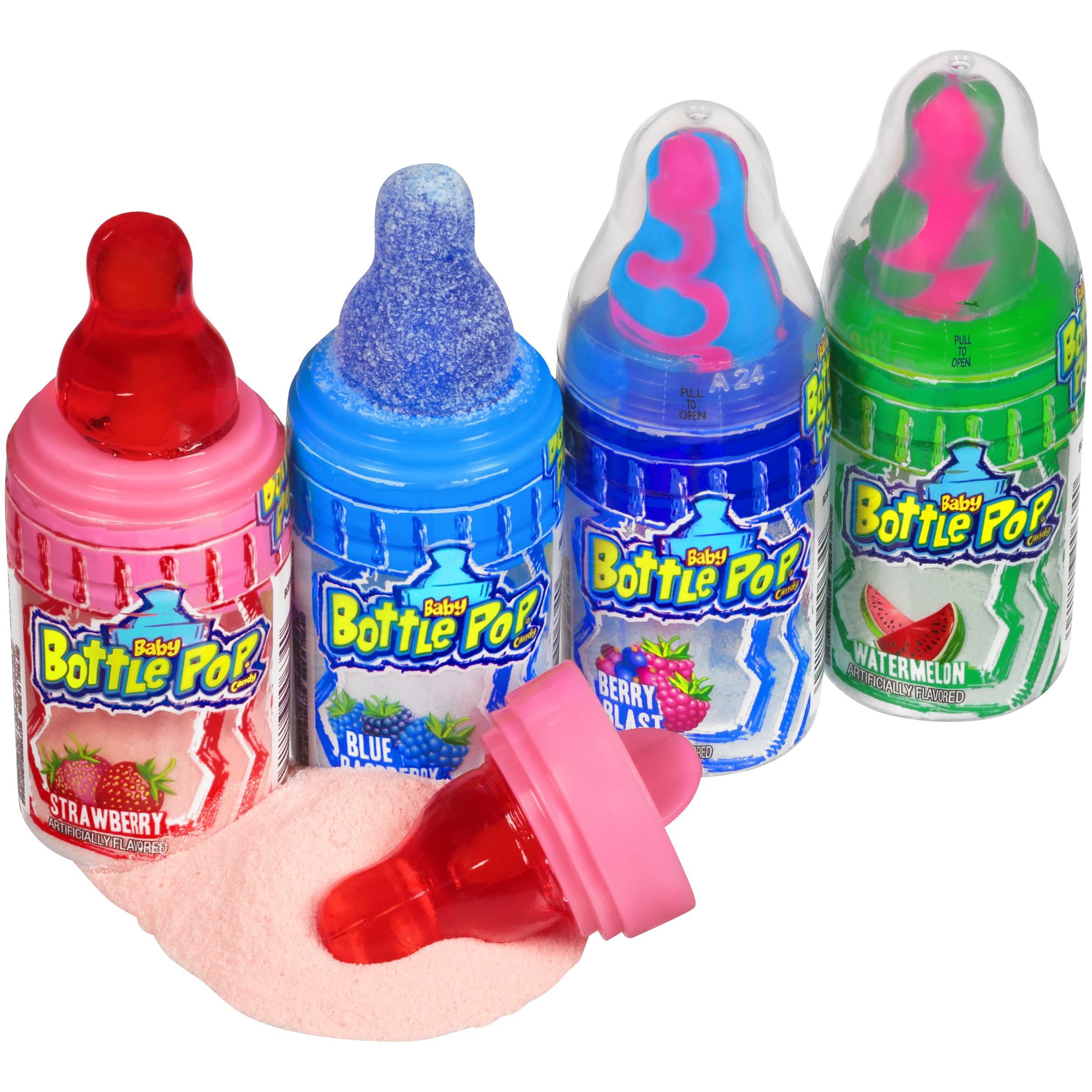 Baby Bottle Pop Holiday Candy Lollipops - 10 Ct Bulk Candy Lollipops with Powdered Sugar Dip in Assorted Fruity Flavors - Fun Candy For Stocking Stuffers, Party Favors, Holiday Gifts For Kids