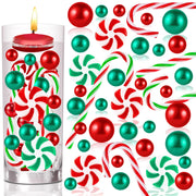 120 Pcs Christmas Vase Filler, Green Red Fake Candy Cane Beads for Decor Home, Floating Pearls for Vases for Table Decorations Centerpieces