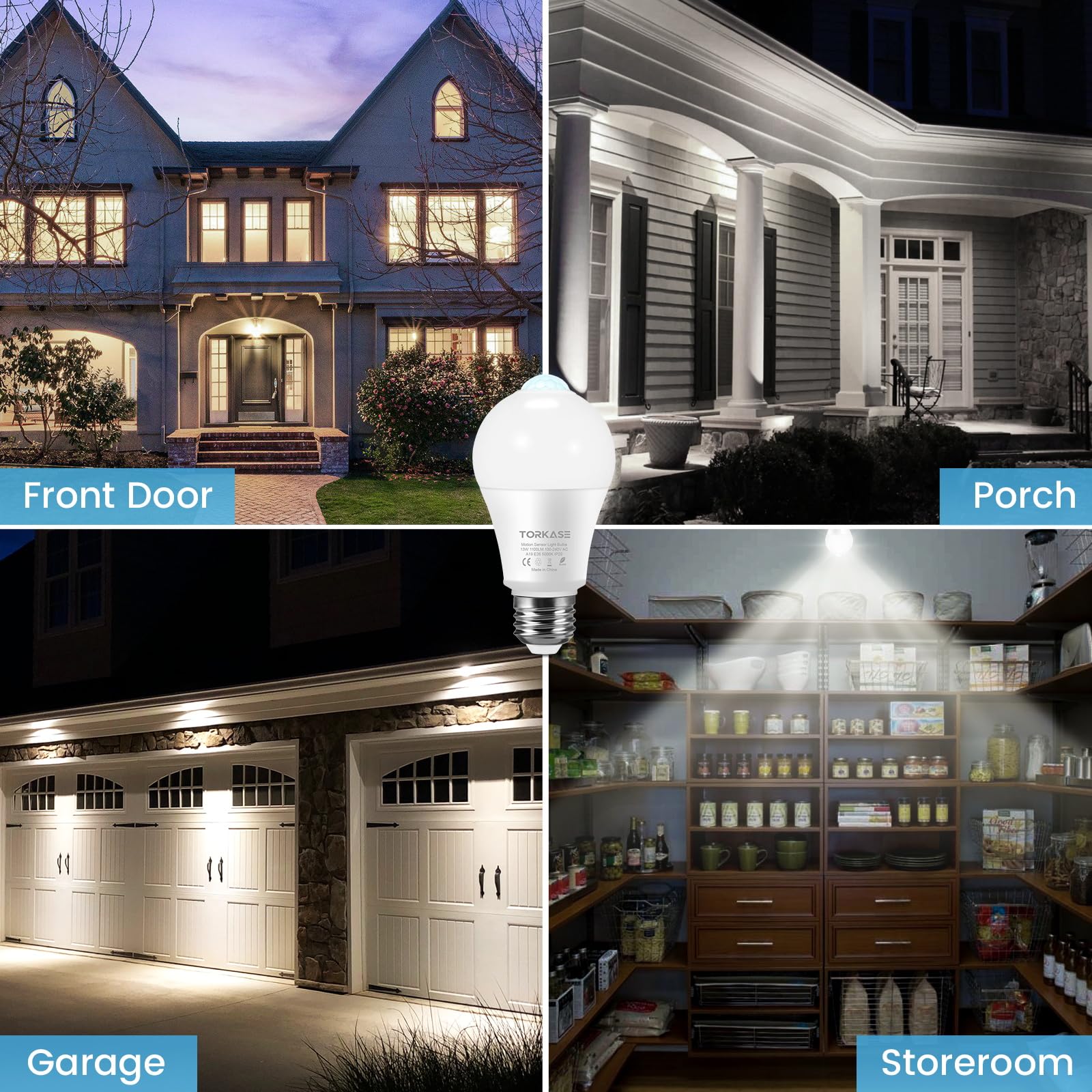 Motion Sensor Light Bulbs, 13W (100Watt Equivalent), Motion Activated Dusk to Dawn Security LED Bulb, 5000K Daylight, Energy-Efficient, for Indoor and Outdoor Lighting, Porch, Stairs, Hallway 2Pack