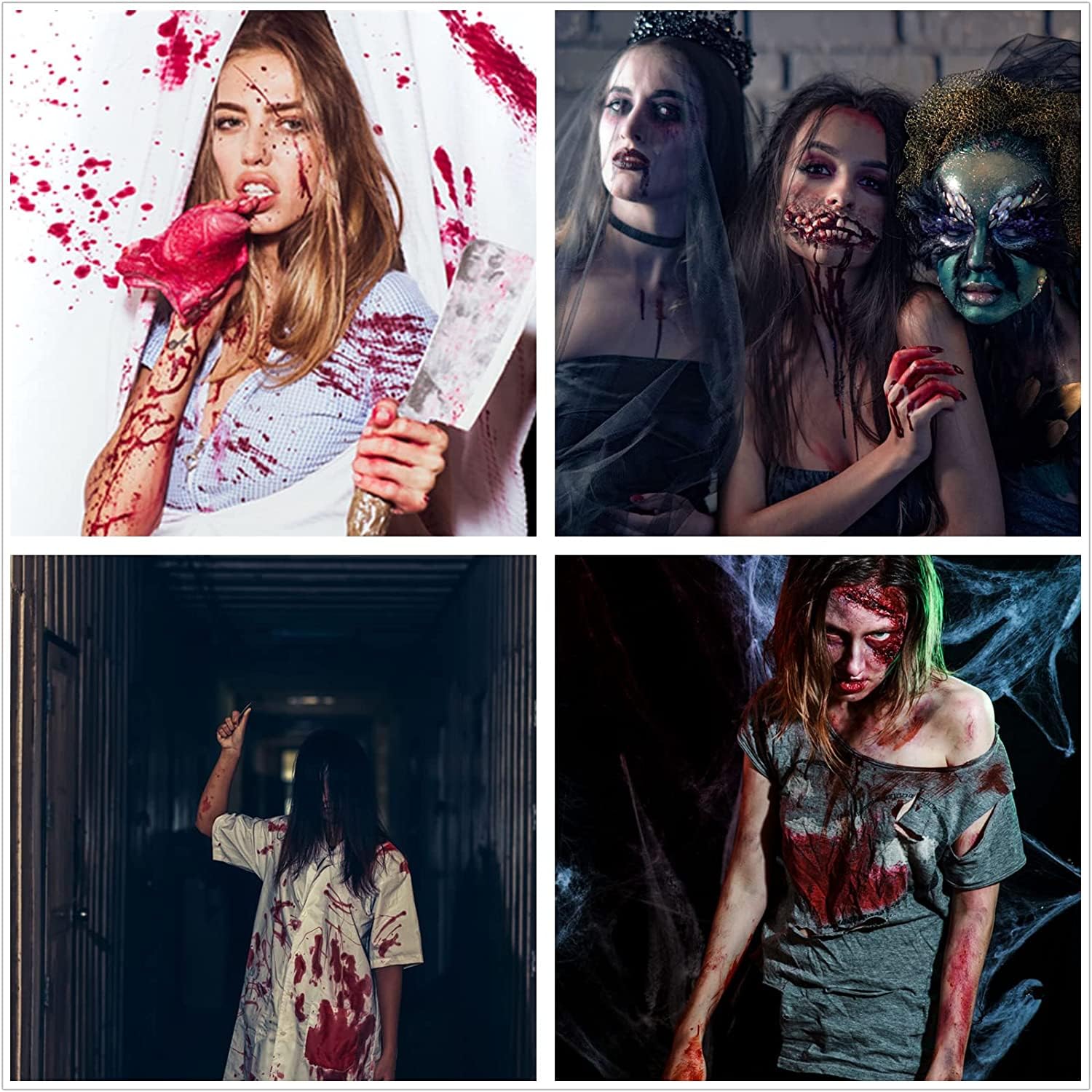 BOBISUKA 3PCS Halloween Fake Blood Makeup Kit - Coagulated 1.41oz + Spray 1.76oz + Dripping 1.76oz, Realistic Washable SFX Makeup for Zombie Monster Mouth Clothes Dress Up