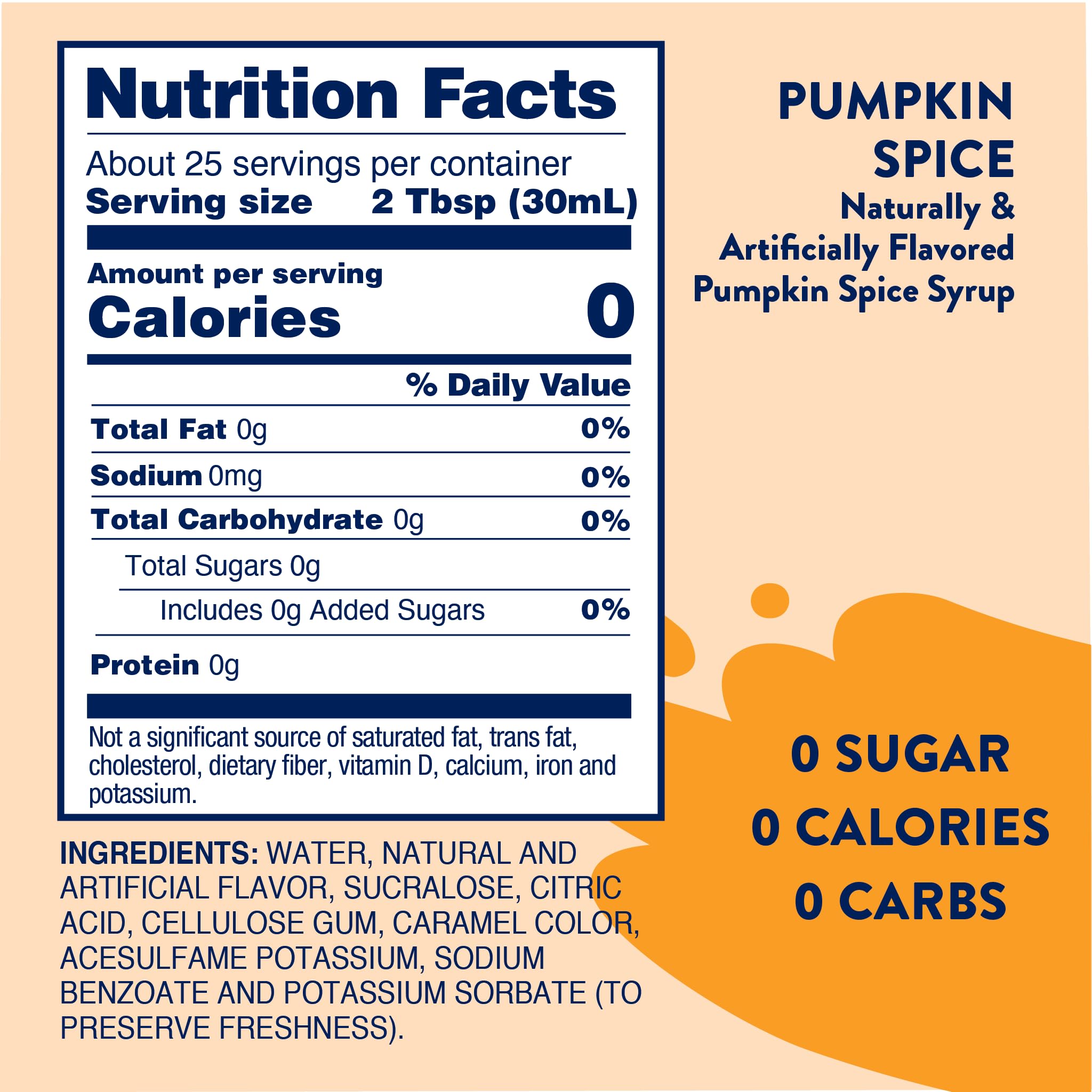 Jordan's Skinny Syrups Sugar Free Coffee Syrup, Pumpkin Spice Flavor Drink Mix, Zero Calorie Flavoring for Chai Latte, Protein Shake, Food & More, Gluten Free, Keto Friendly, 25.4 Fl Oz, 1 Pack