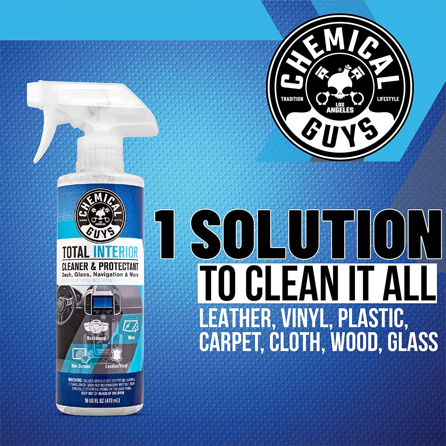 Chemical Guys Total Interior Cleaner & Protectant, Cleans & Protects Leather, Vinyl, Plastic, Rubber & Glass Streak-Free Finish for Cars, Trucks, SUVs, RVs & More - 16 oz