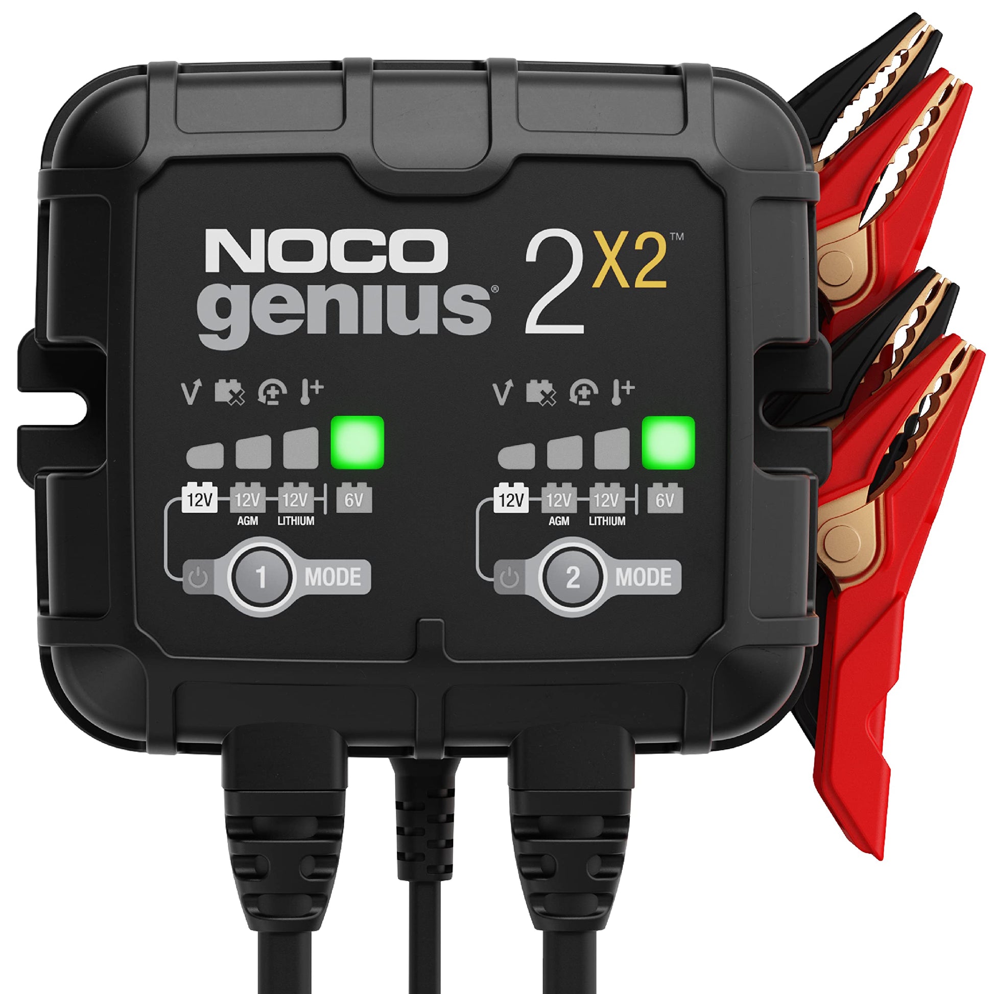 NOCO GENIUS2X2: 4A 2-Bank Smart Battery Charger (2A/Bank) - 6V/12V Automatic Maintainer, Trickle Charger & Desulfator with Overcharge Protection & Temperature Compensation – For Lead-Acid & Lithium
