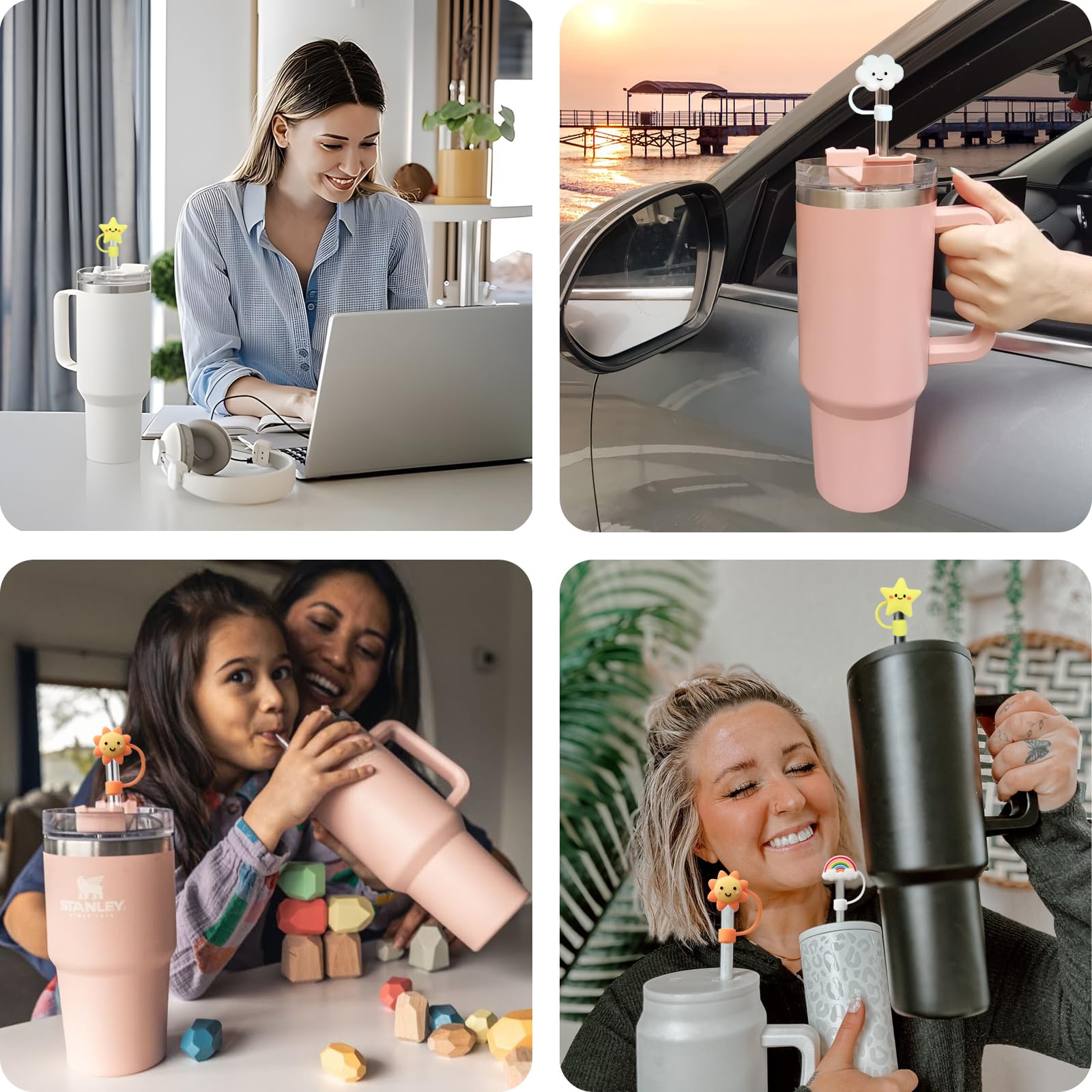 NYRXKJ Straw Cover Cap for Stanley Cup, 4pcs 0.4in 10mm Diameter Reusable Dust-Proof Straw Topper Compatible with Simple Modern and Tumbler with Lid and Straw (4pcs sky set)