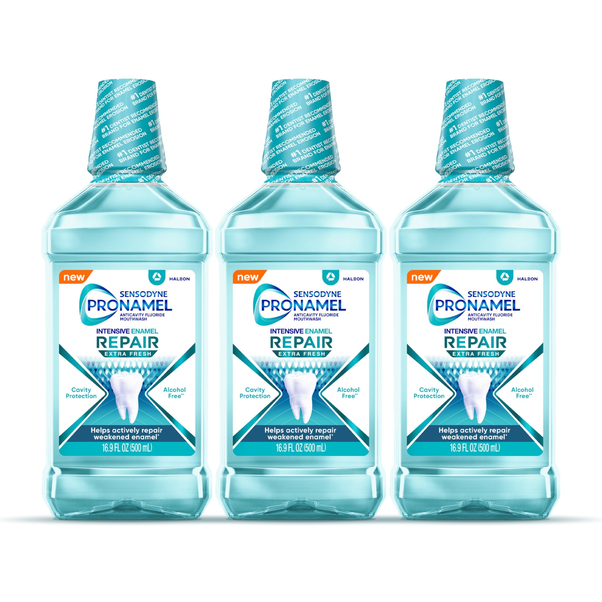 Sensodyne Pronamel Intensive Enamel Repair Alcohol-Free Mouthwash to Help Actively Repair Enamel and Protect Against Cavities, Extra Fresh, 3 x 16.9 fl oz