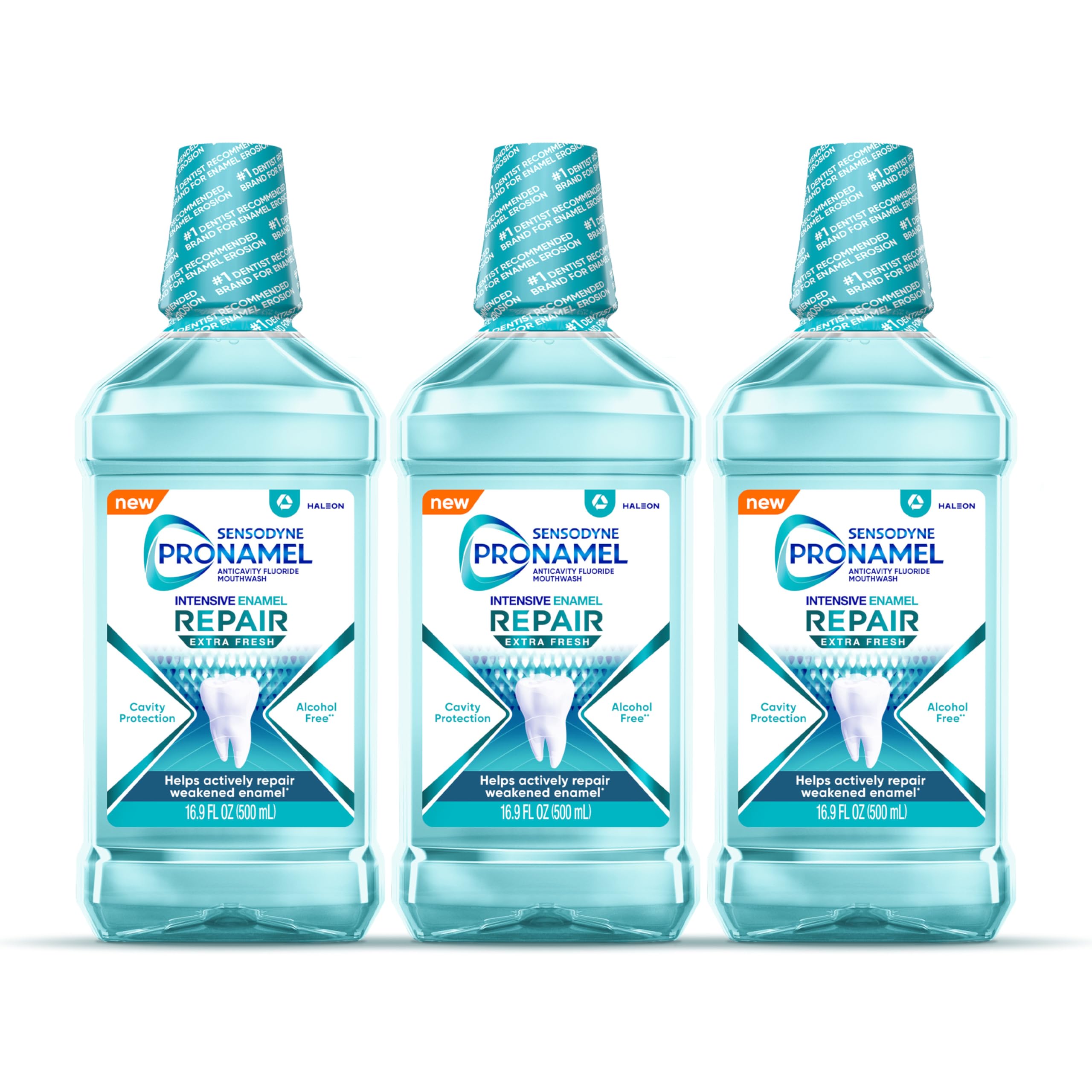 Sensodyne Pronamel Intensive Enamel Repair Alcohol-Free Mouthwash to Help Actively Repair Enamel and Protect Against Cavities, Extra Fresh, 3 x 16.9 fl oz