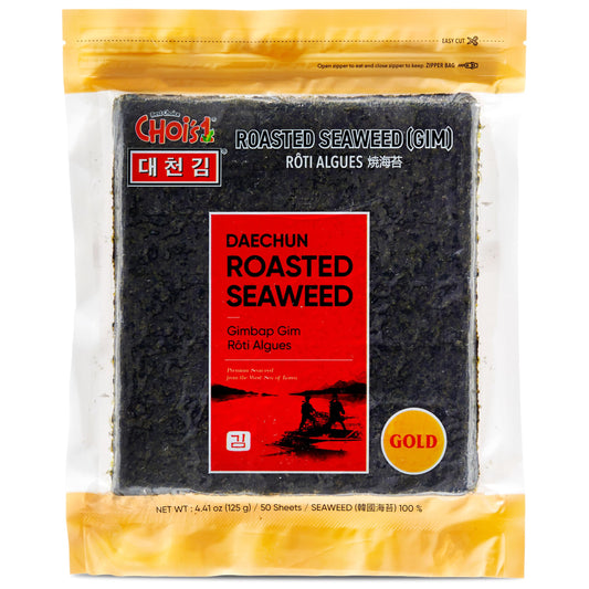 CHOI's 1(Daechun) Roasted Seaweed, Gim, Sushi Nori - (50 full sheets)- Gold Grade- Vegan, Keto, Gluten Free, Full of Fiber, Vitamin, Mineral, High protein, Omega 3's- Product of Korea