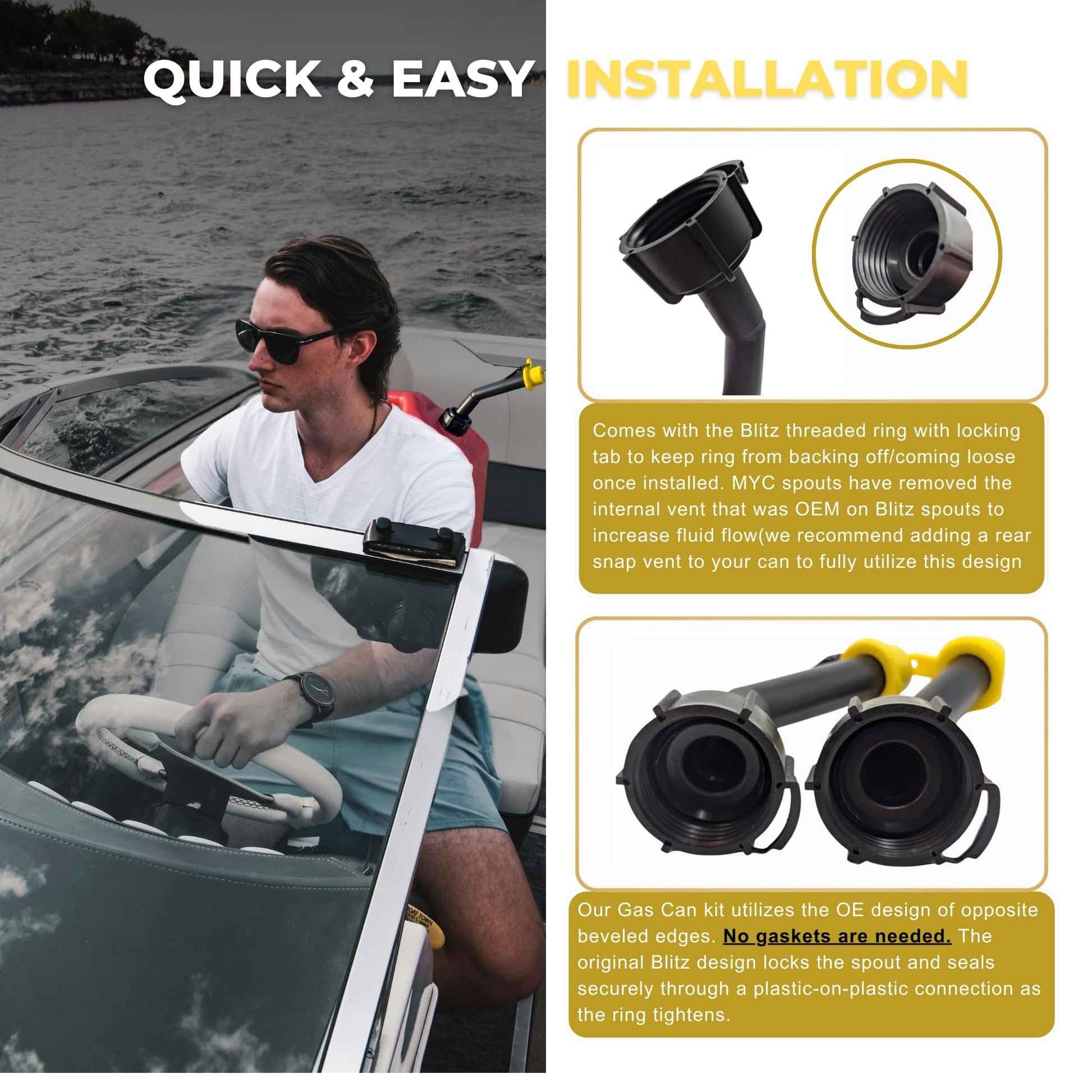 Mr Yellow Cap Gas Can Spout Replacement Old Style For 𝐎𝐥𝐝 𝐒𝐭𝐲𝐥𝐞 𝐁𝐥𝐢𝐭𝐳 𝐂𝐨𝐧𝐭𝐚𝐢𝐧𝐞𝐫𝐬 𝐎𝐍𝐋𝐘 - 2 Gas Can Nozzle Replacement, 2 Gas Caps & 2 Thread Rings, Fuel Can Spout Replacement, Gas Tank Nozzle