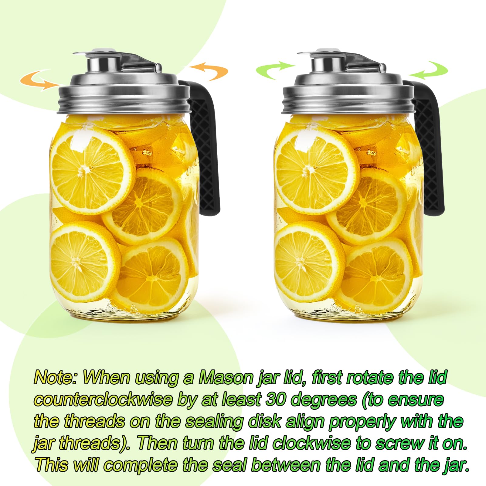 Mason Jar Pour Spout Lid Stainless Steel with Handle, Wide Mouth Pour Spout Flip Cap Lids for Mason Jars, Anticracking Leak Proof Seal Cover Airtight for Drinking Salad Dressing & Food Storing(2PCS)