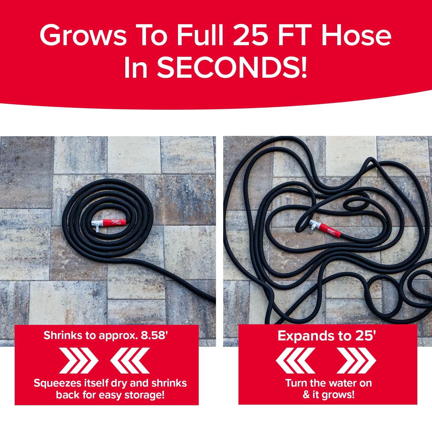 Pocket Hose Silver Bullet 2.0 Expandable Garden Hose 25-FT with Turbo Shot Nozzle, AS-SEEN-ON-TV, Lead-Free, Solid Aluminum Connectors, Easy On/Off Valve, Kink-Free, Leak-Proof